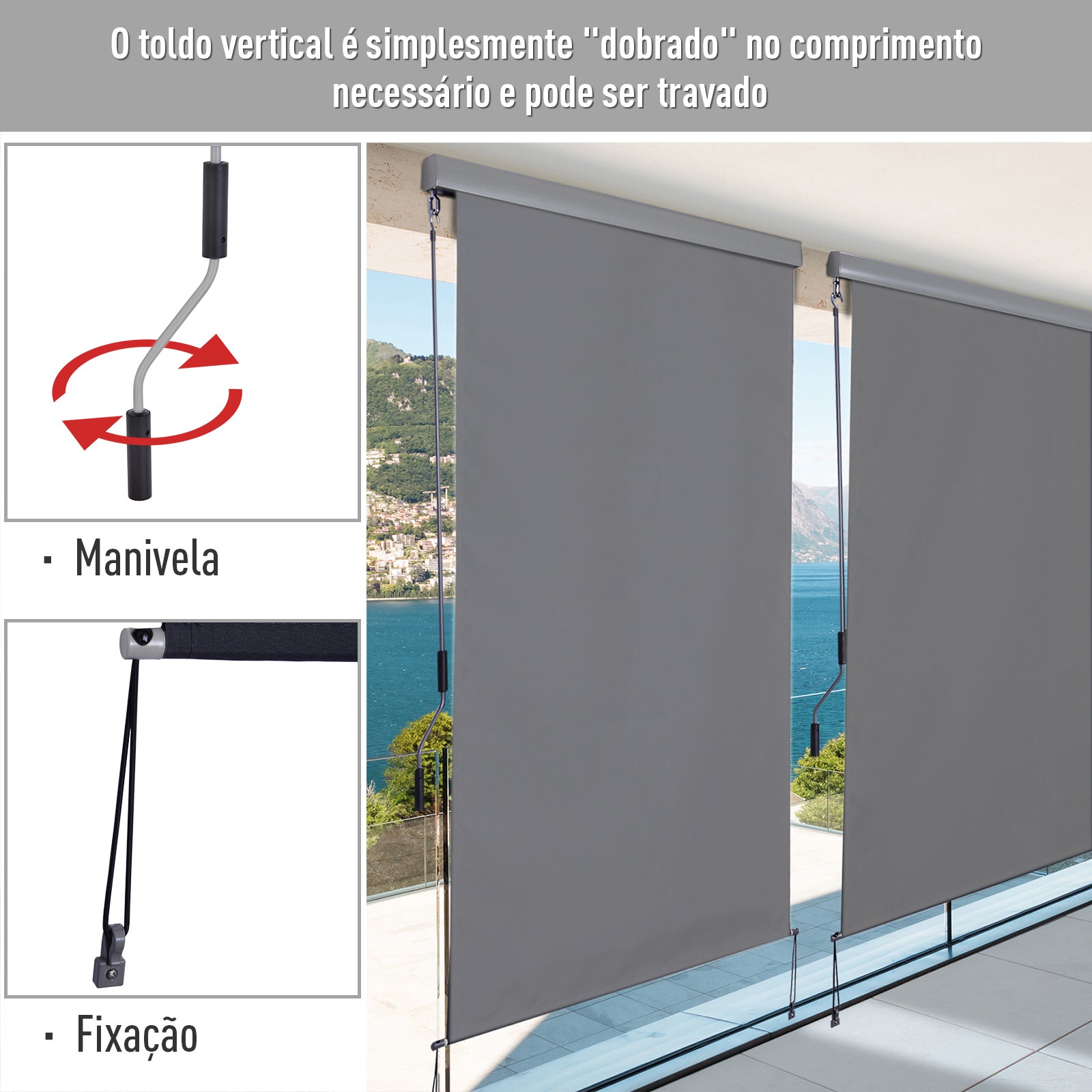 Toldo Vertical Enrolável Proteção UV 140x250 cm - Cinza Escuro