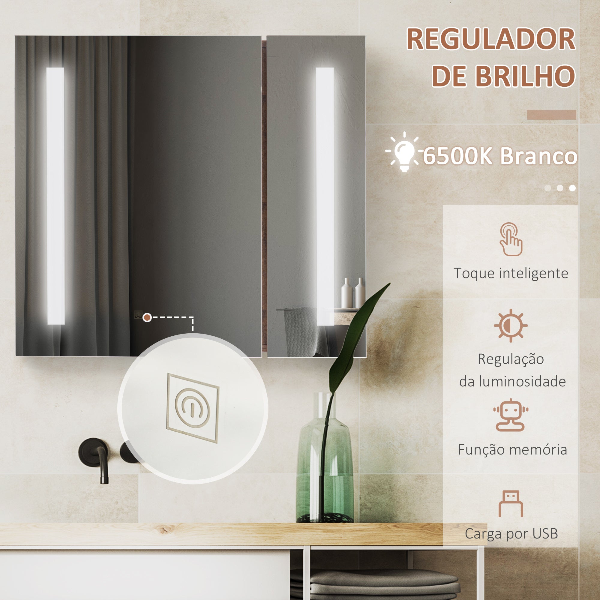 Armário de Casa de Banho com Espelho LED 70x15x65 cm - Castanho Rústico