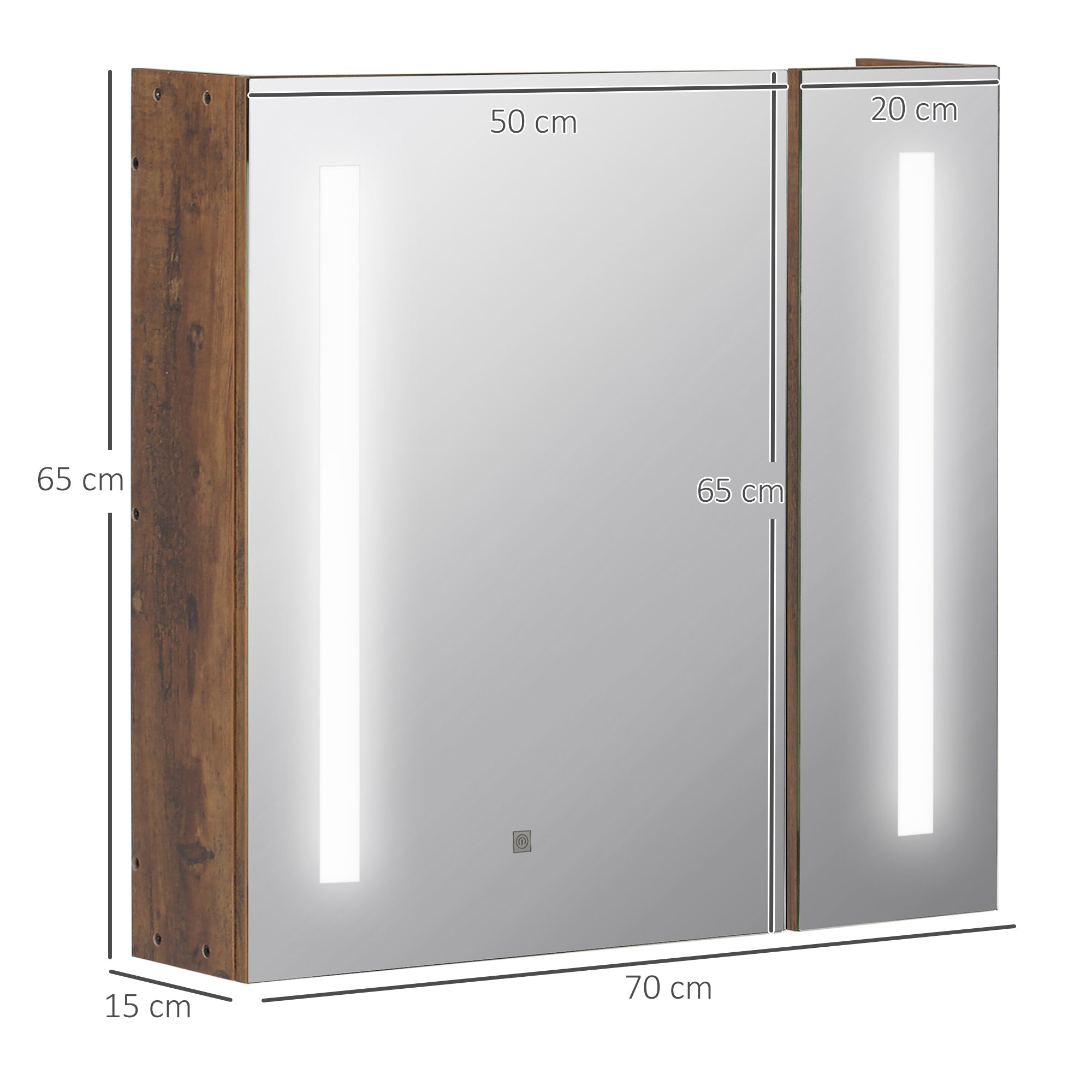 Armário de Casa de Banho com Espelho LED 70x15x65 cm - Castanho Rústico