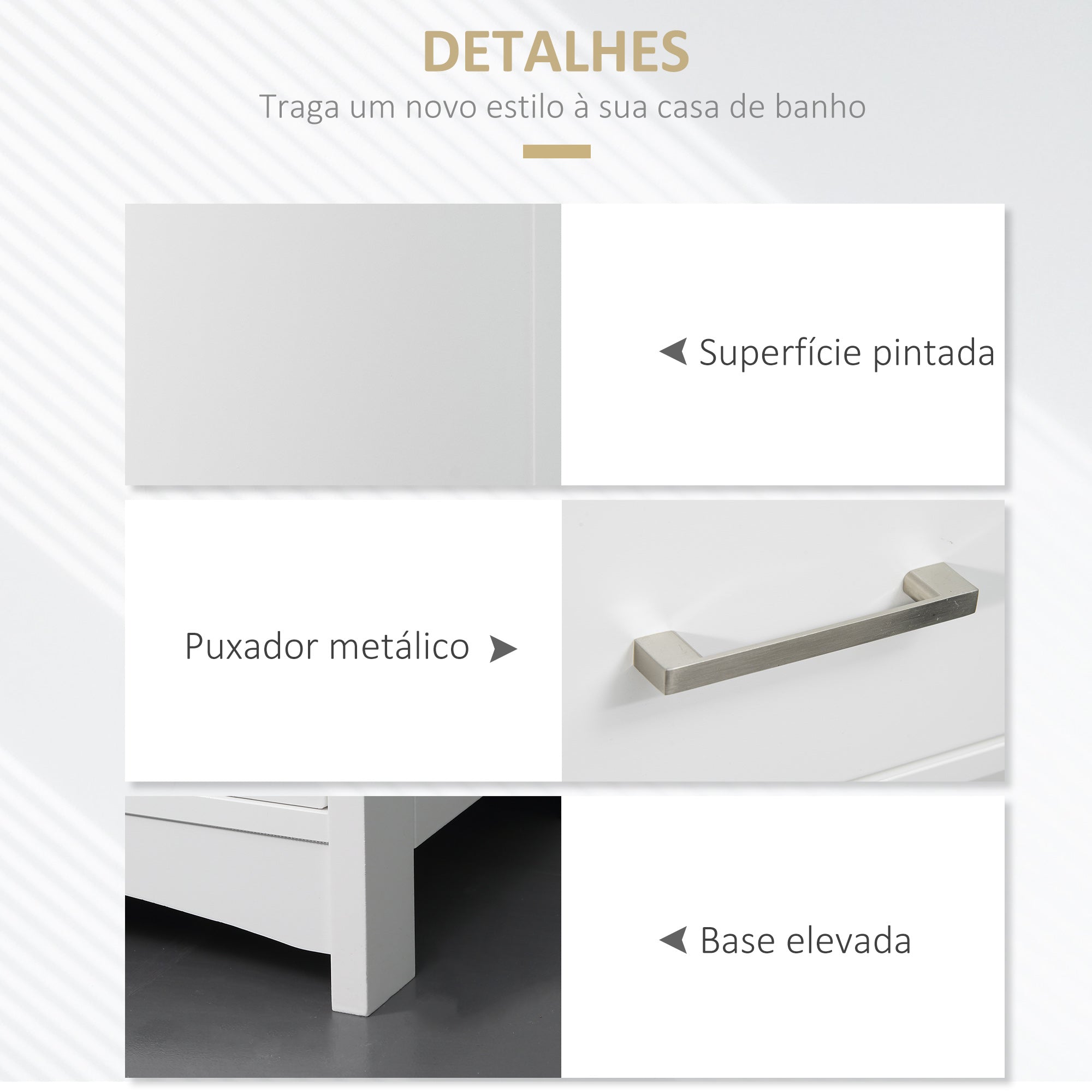 Coluna de Casa de Banho com 1 Gaveta 1 Porta 3 Prateleiras 34x30x163cm Branco