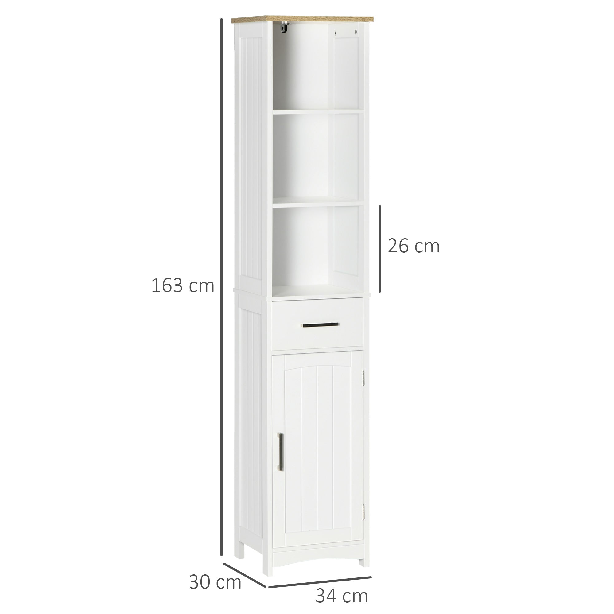 Coluna de Casa de Banho com 1 Gaveta 1 Porta 3 Prateleiras 34x30x163cm Branco
