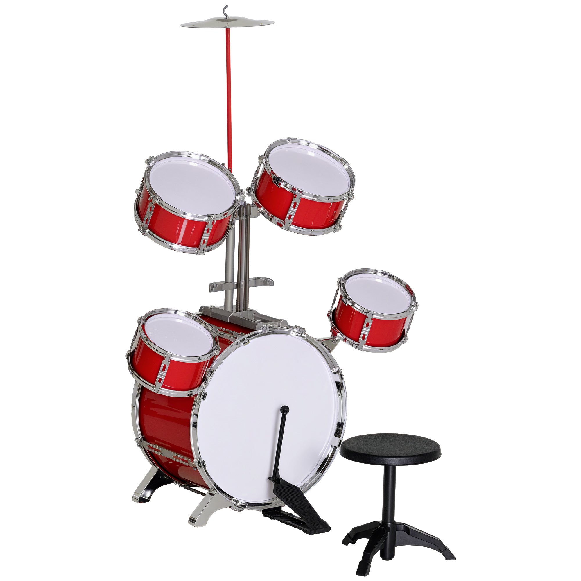 Bateria Infantil com Banco Vermelho 68,5x37x84 cm para Crianças Acima de 3 Anos