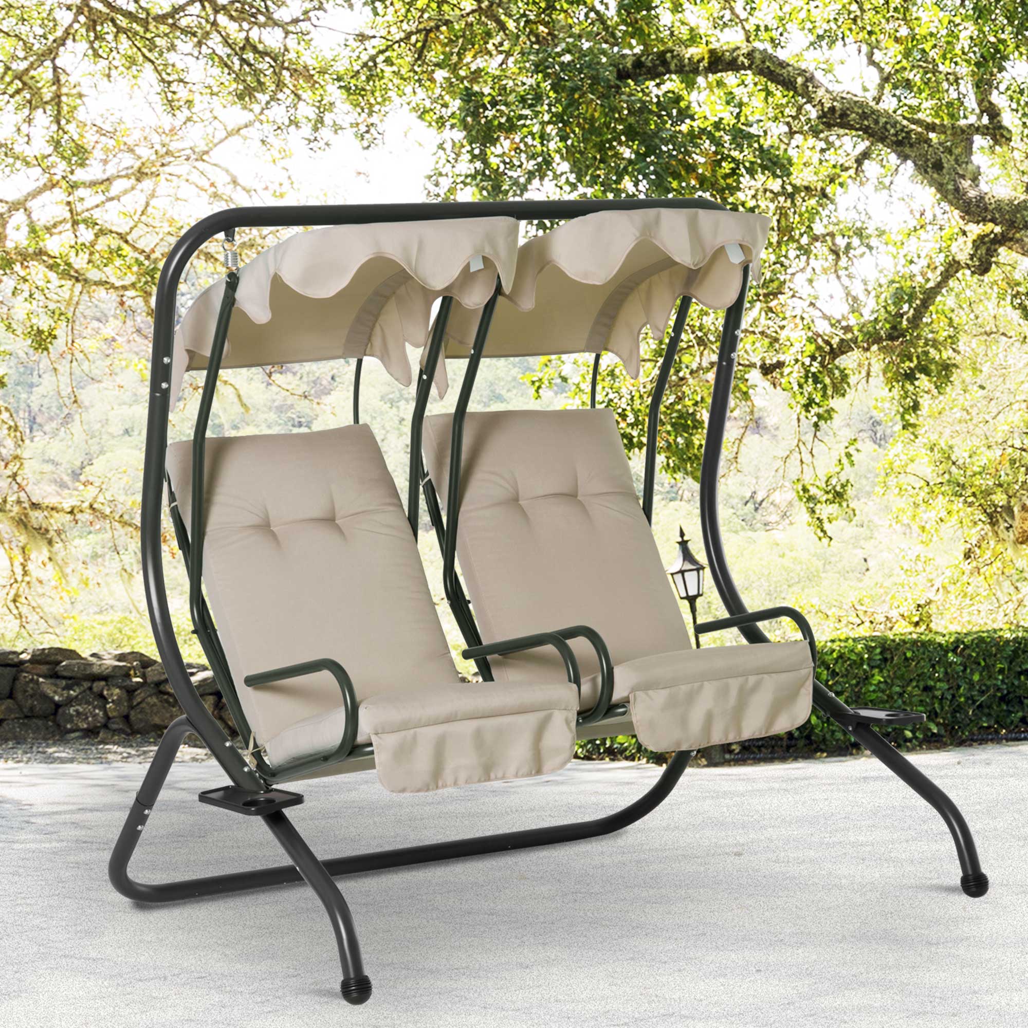 Baloiço de Jardim com 2 Lugares Individuais Bege 170x136x170 cm