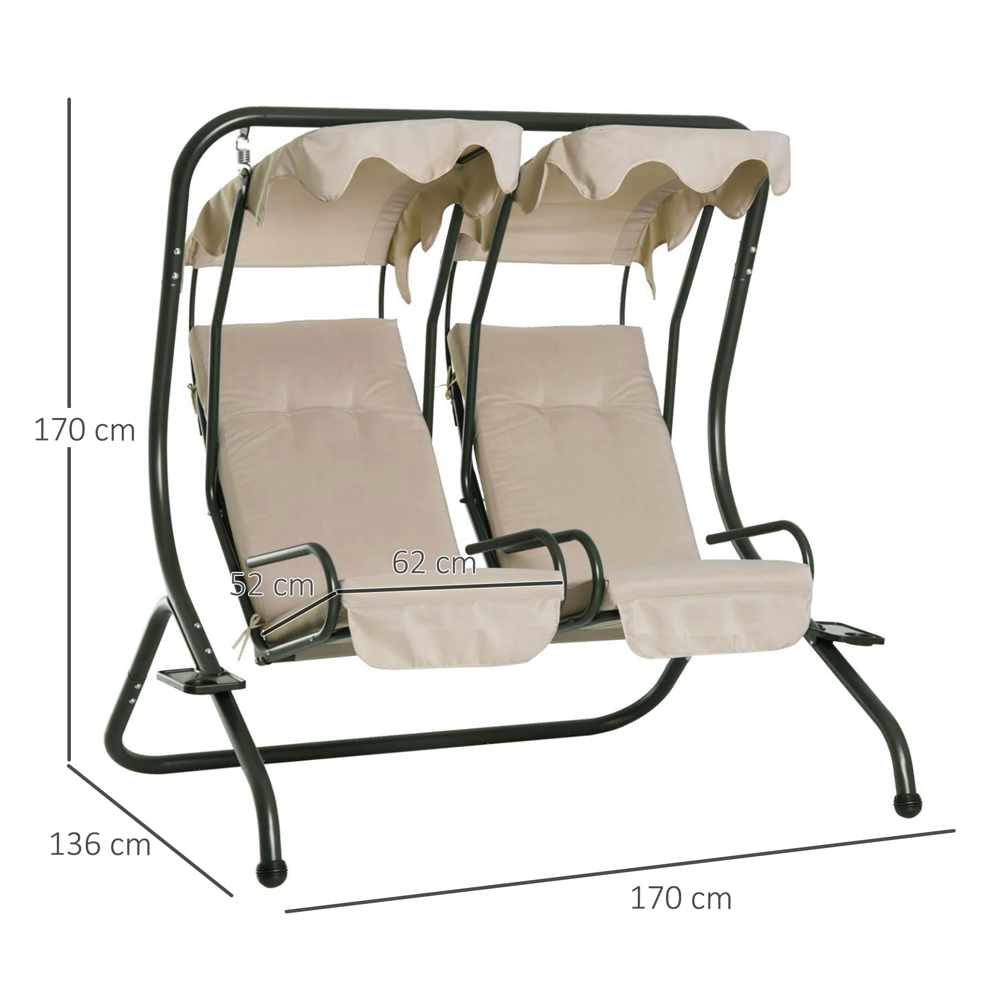 Baloiço de Jardim com 2 Lugares Individuais Bege 170x136x170 cm