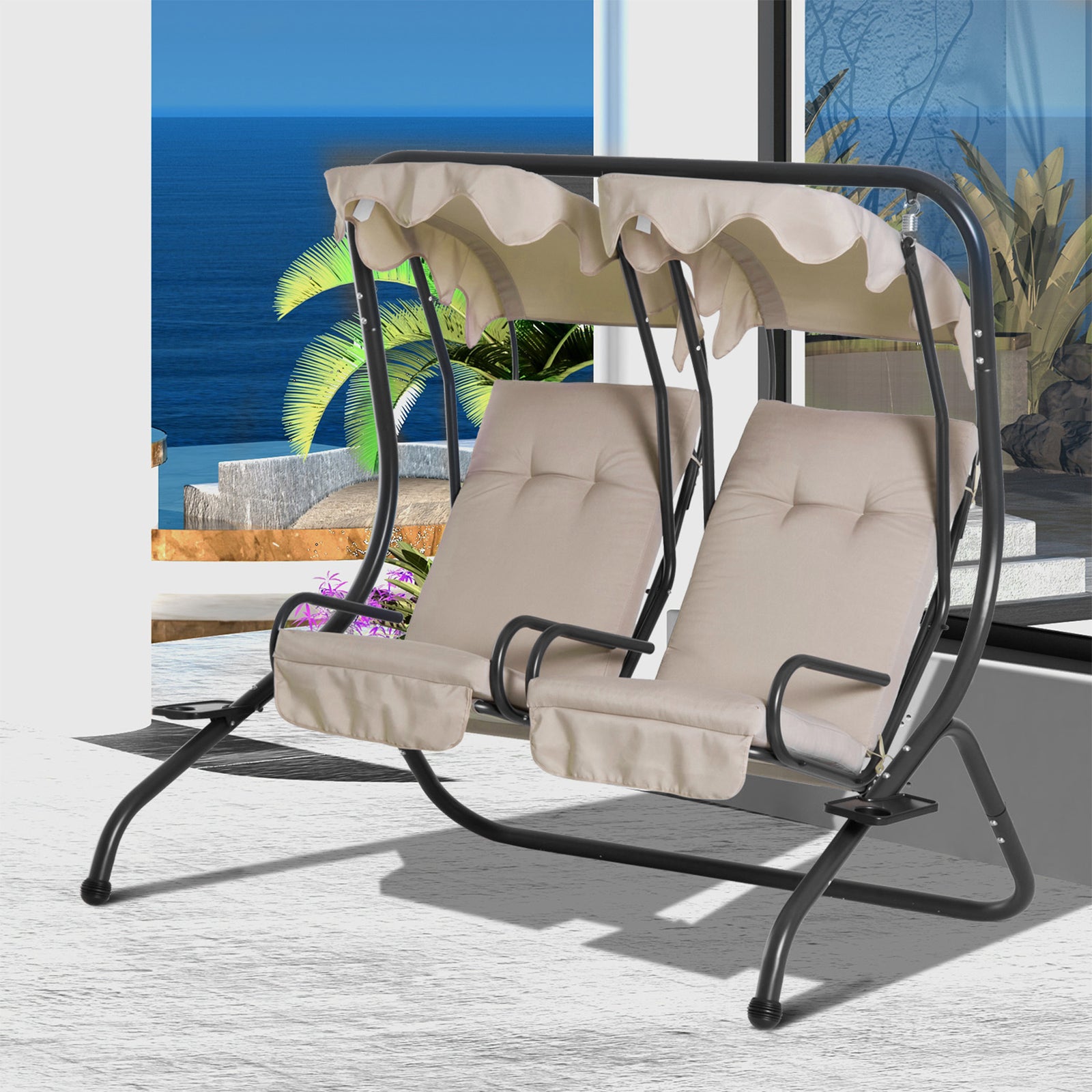 Baloiço de Jardim com 2 Lugares Individuais Bege 170x136x170 cm