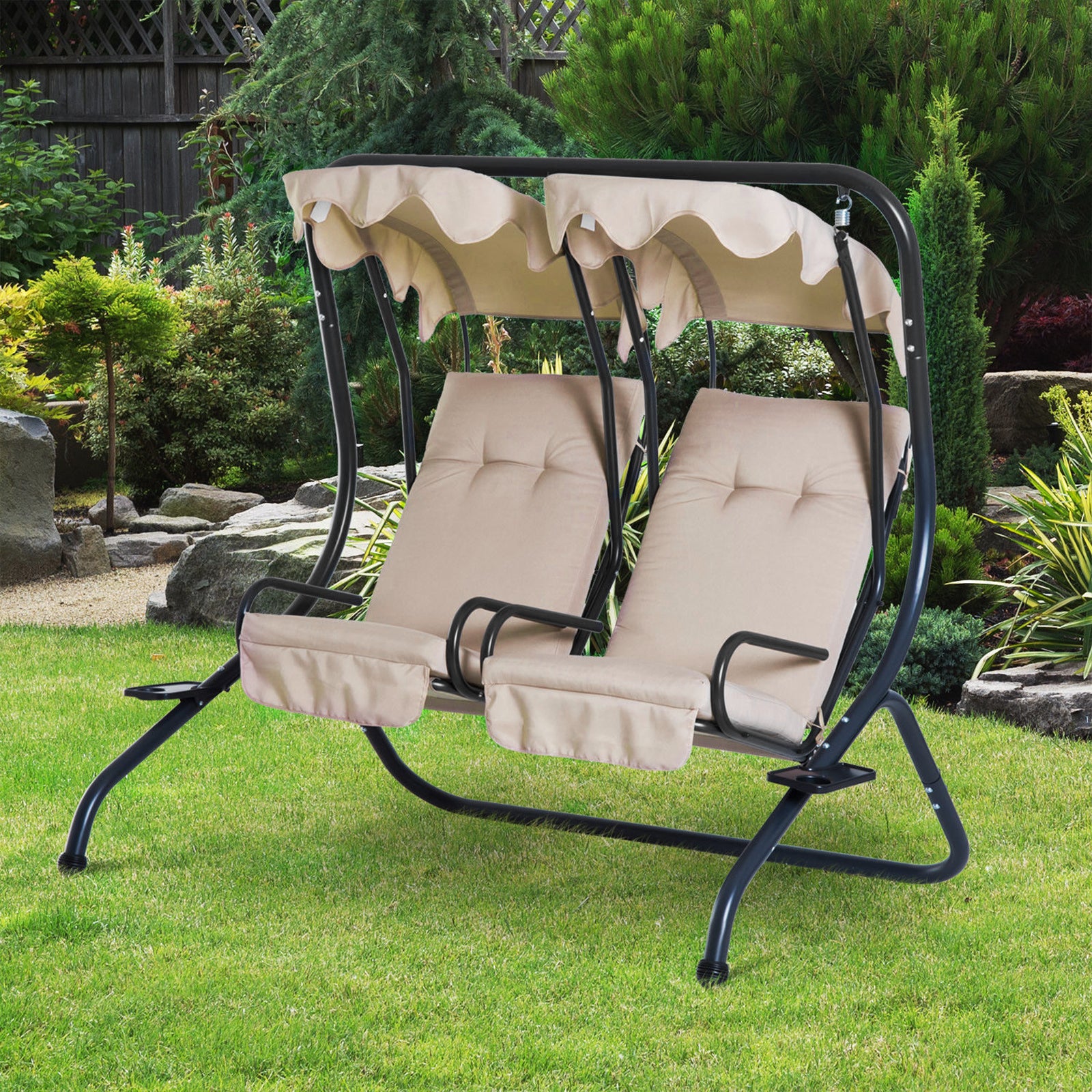 Baloiço de Jardim com 2 Lugares Individuais Bege 170x136x170 cm