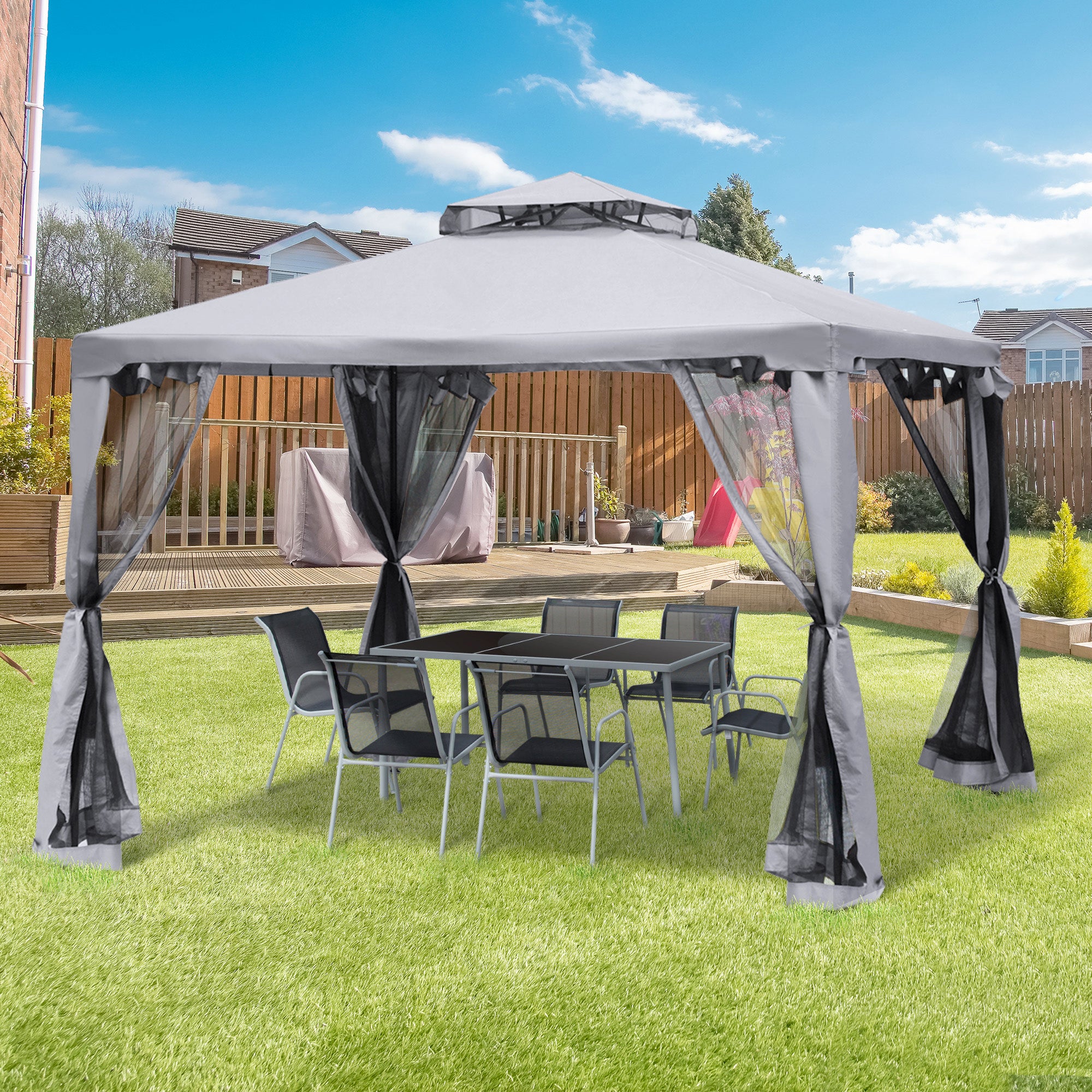 Pérgola de Jardim Cinza 294x294x265cm - Elegante e Funcional