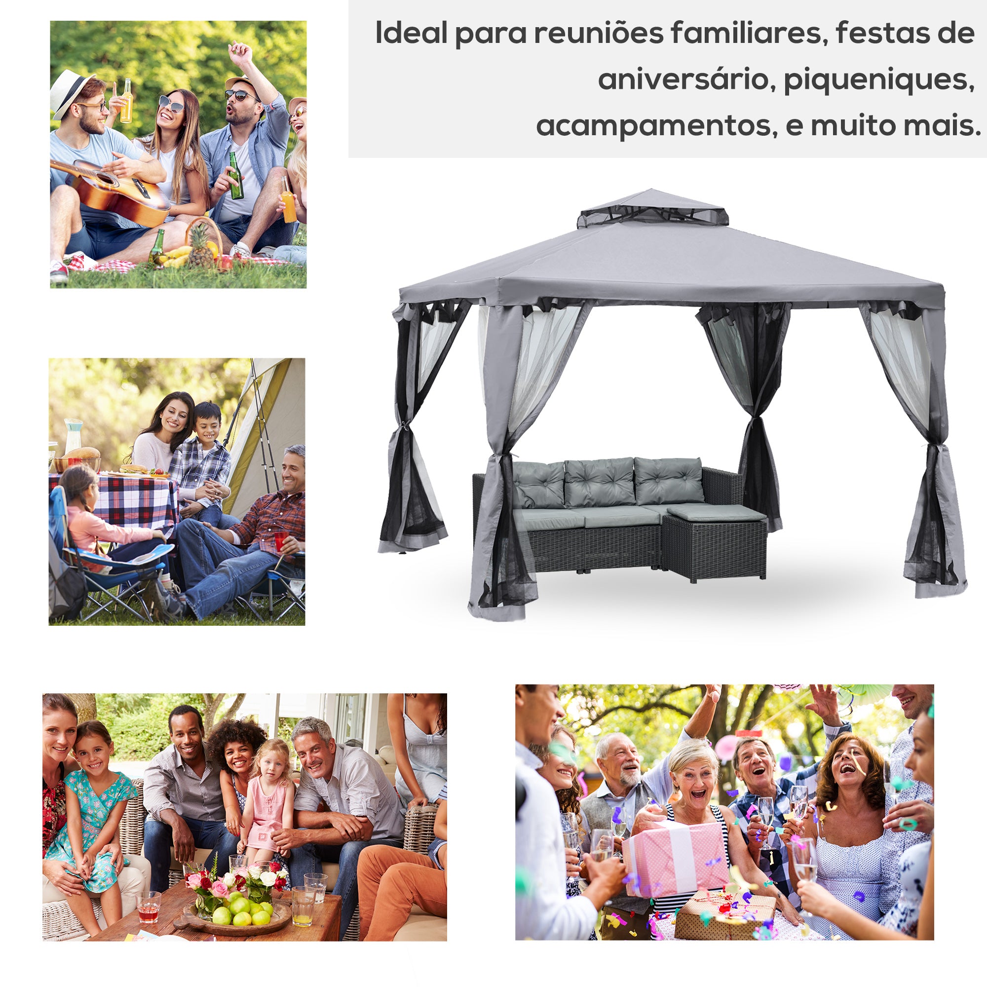 Pérgola de Jardim Cinza 294x294x265cm - Elegante e Funcional