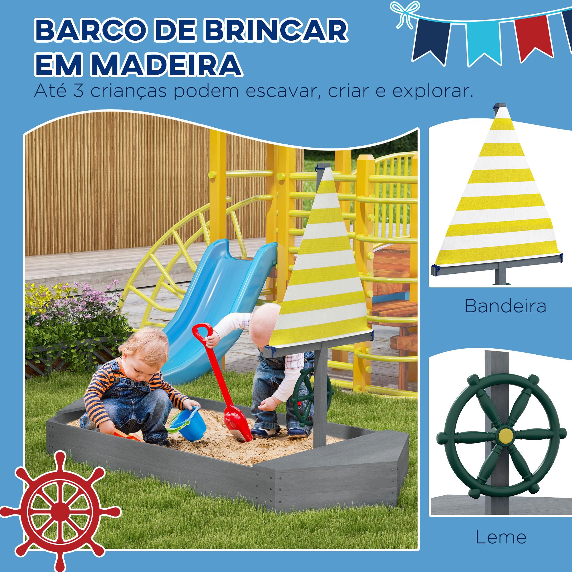 Caixa de Areia Infantil em Forma de Veleiro 190x90x138 cm - Cinza Escuro