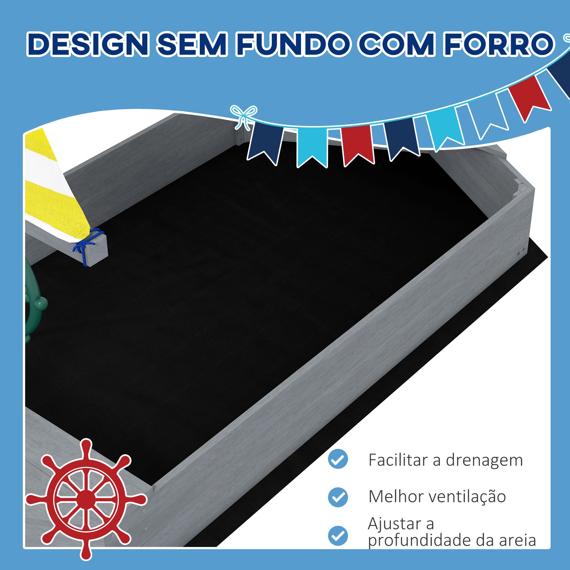 Caixa de Areia Infantil em Forma de Veleiro 190x90x138 cm - Cinza Escuro