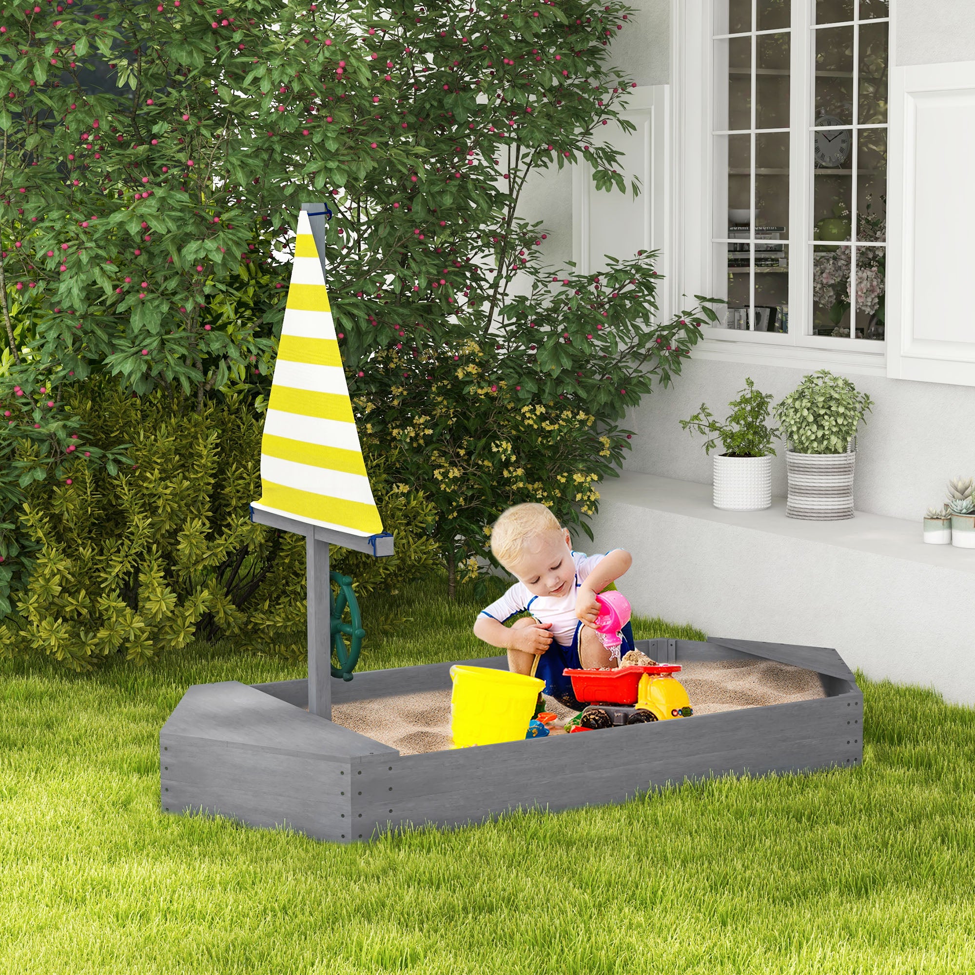 Caixa de Areia Infantil em Forma de Veleiro 190x90x138 cm - Cinza Escuro