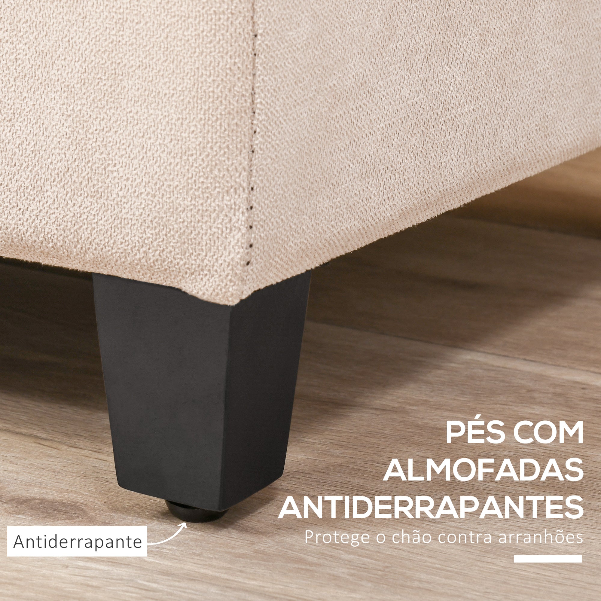 Banco de Armazenamento Acolchoado – 125x49x41,5 cm – Bege – Tecido de poliéster e madeira de eucalipto