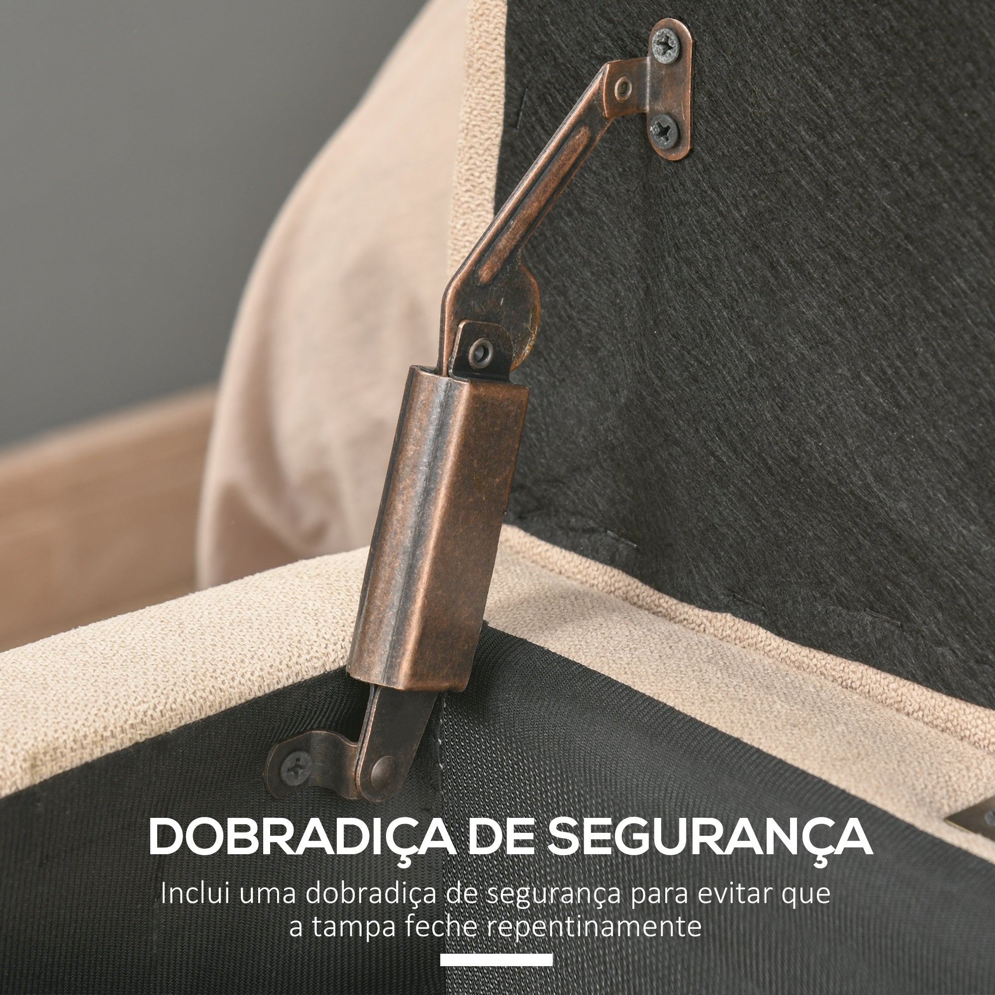 Banco de Armazenamento Acolchoado – 125x49x41,5 cm – Bege – Tecido de poliéster e madeira de eucalipto