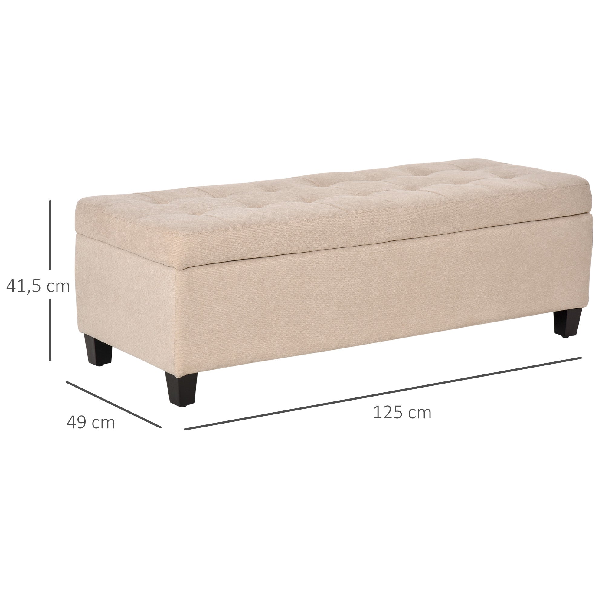 Banco de Armazenamento Acolchoado – 125x49x41,5 cm – Bege – Tecido de poliéster e madeira de eucalipto