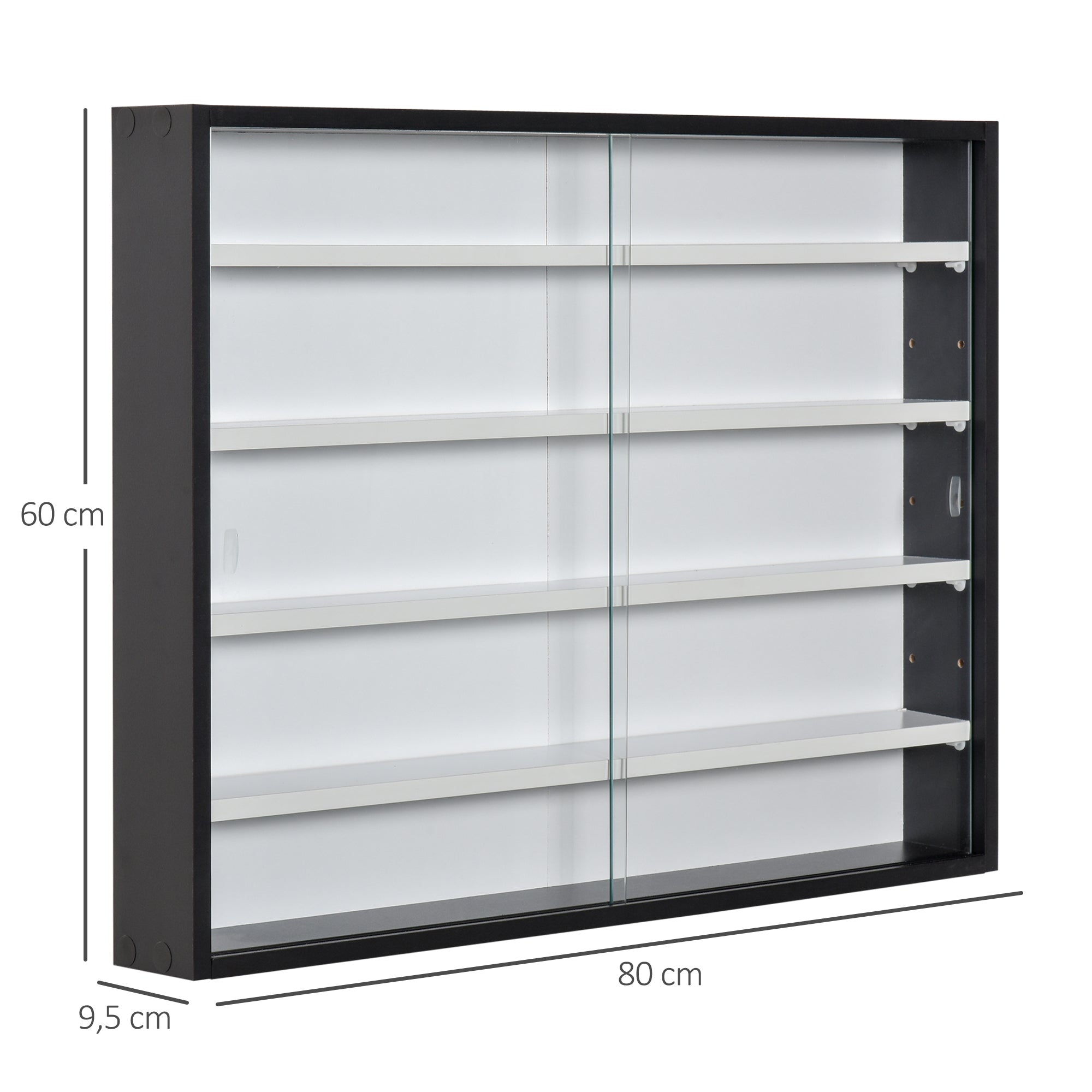 Vitrine de Parede com Prateleiras Ajustáveis 80x9.5x60cm Cor Preto