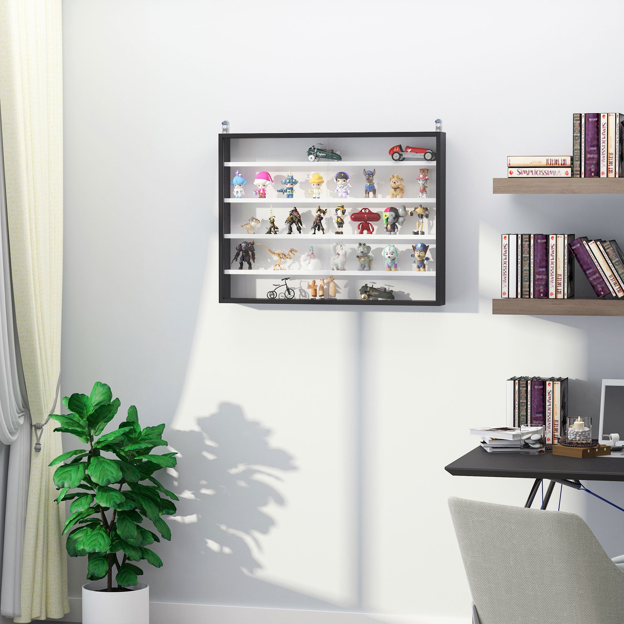 Vitrine de Parede com Prateleiras Ajustáveis 80x9.5x60cm Cor Preto