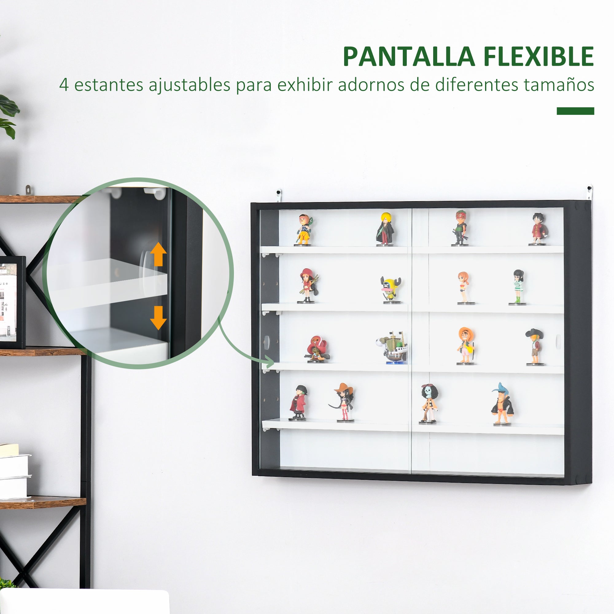Vitrine de Parede com Prateleiras Ajustáveis 80x9.5x60cm Cor Preto