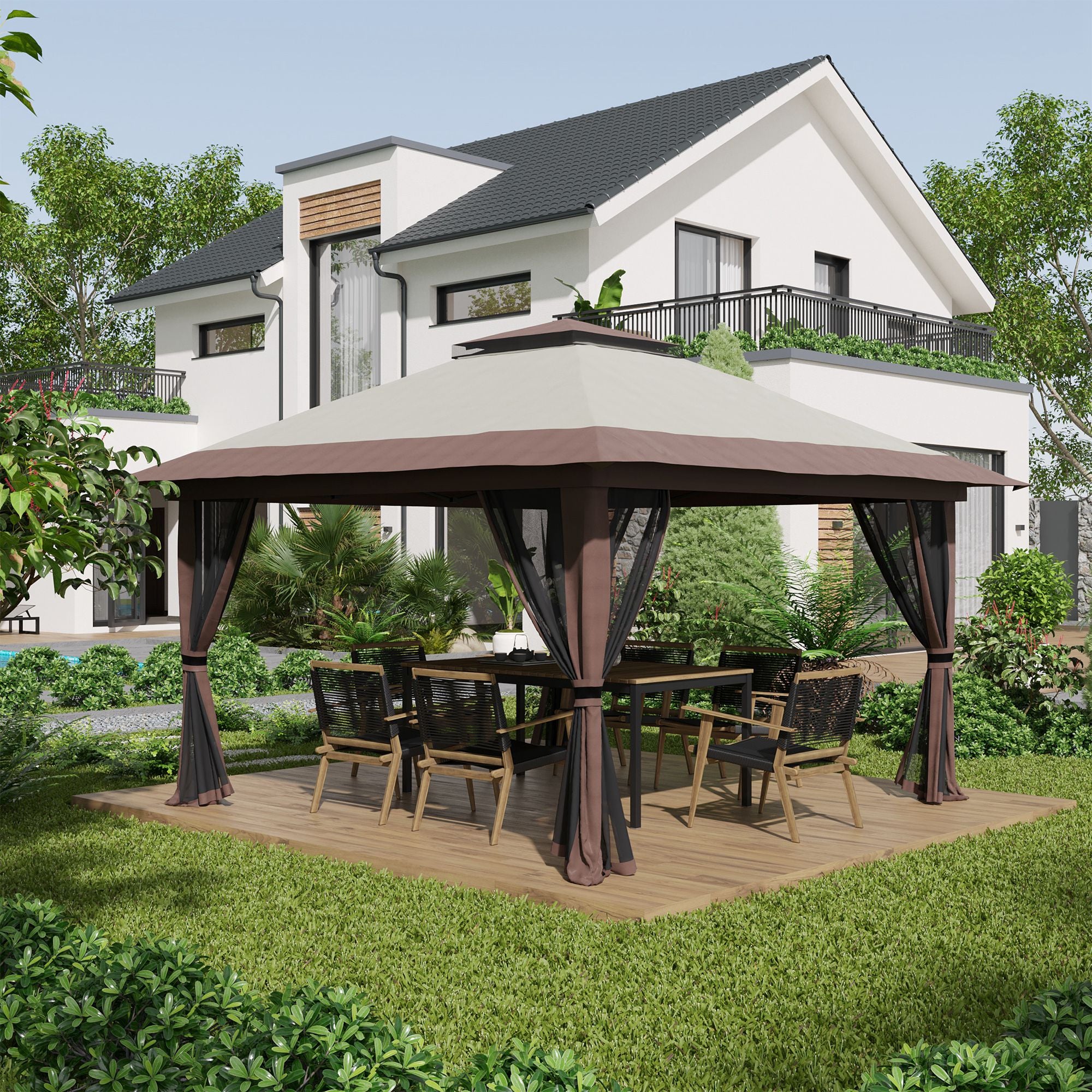 Tenda Dobrável Pop-UP 392x392x283 cm Bege - Proteção UV50+ e Altura Ajustável