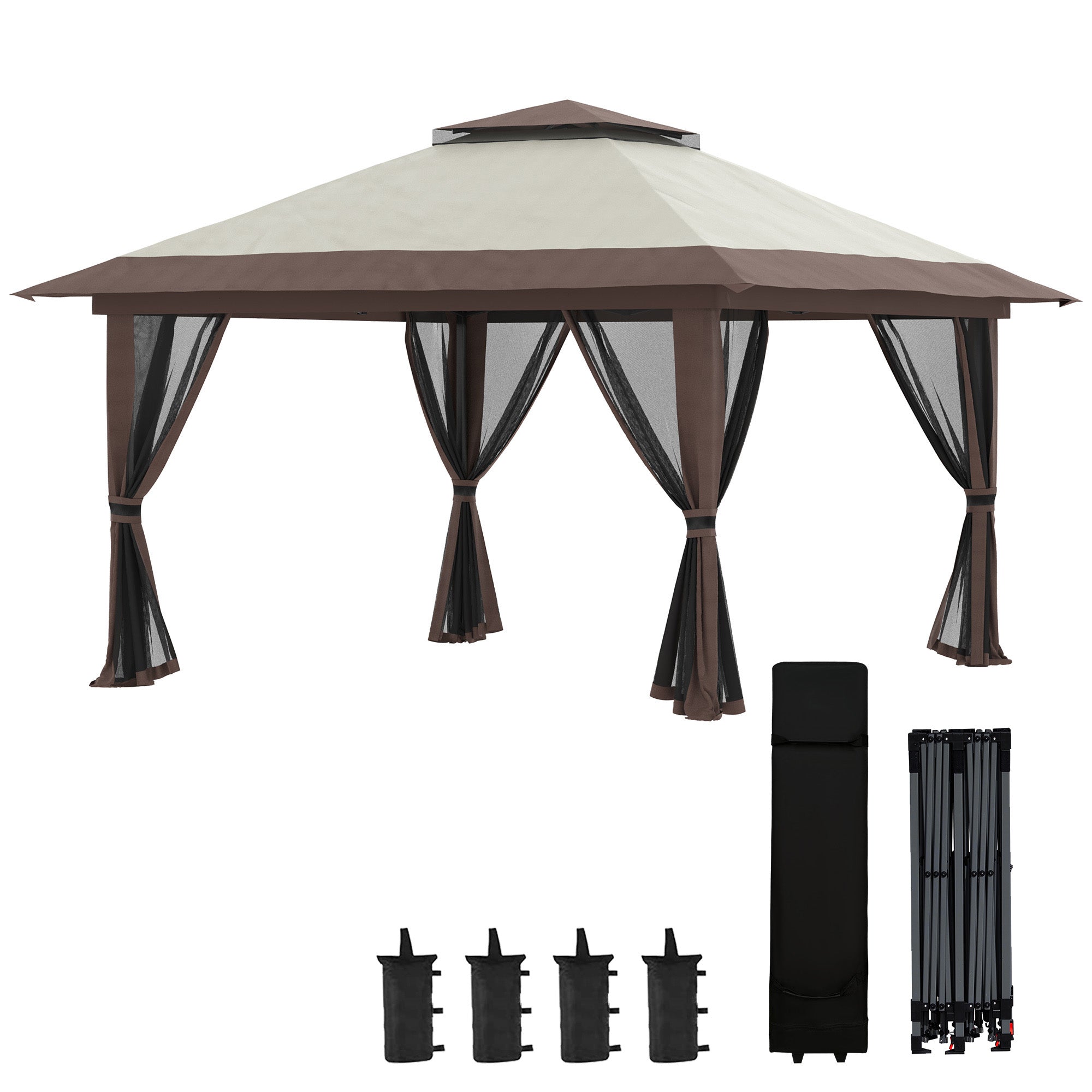 Tenda Dobrável Pop-UP 392x392x283 cm Bege - Proteção UV50+ e Altura Ajustável