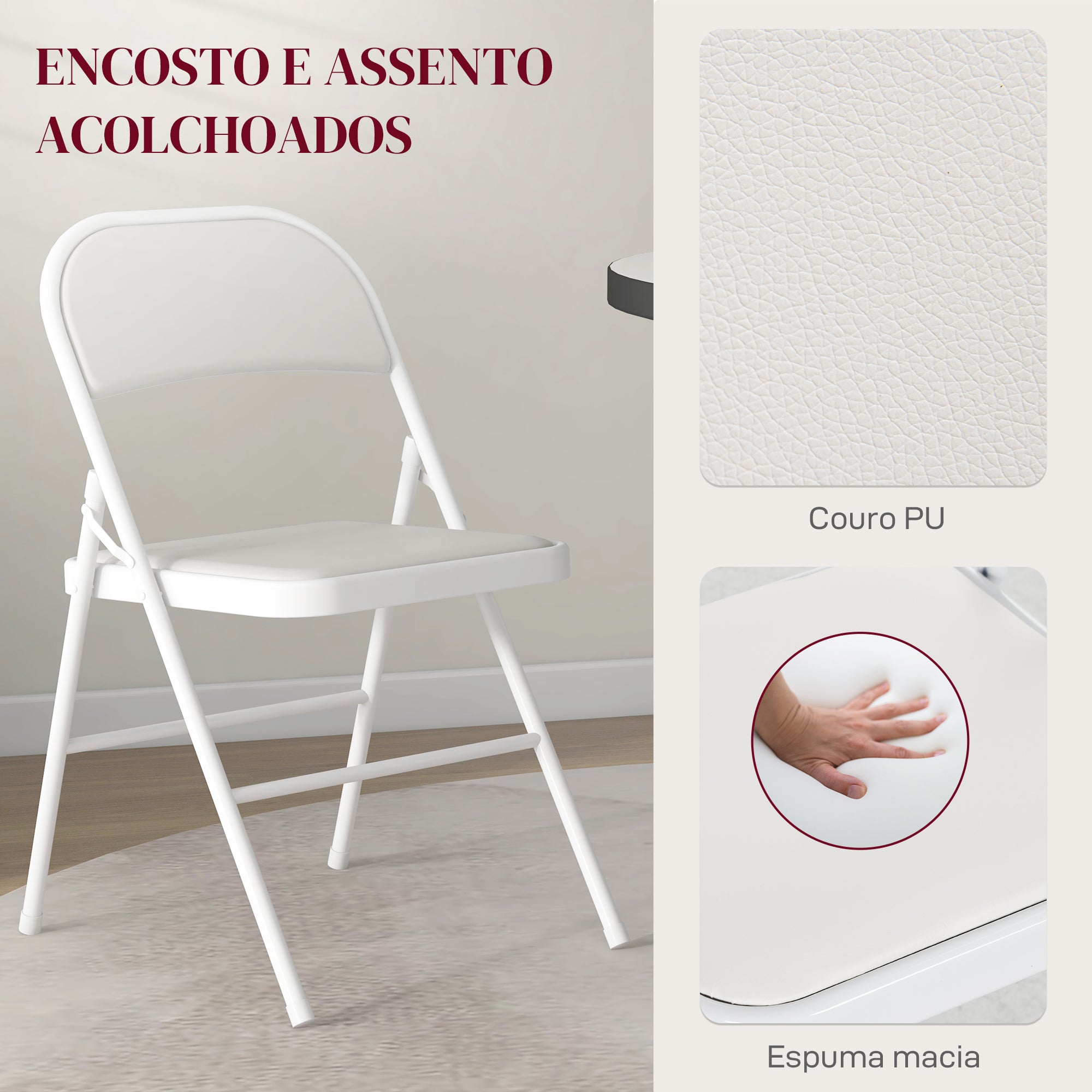 Conjunto de Cadeiras Dobráveis – 45x46x78 cm – Branco – Aço