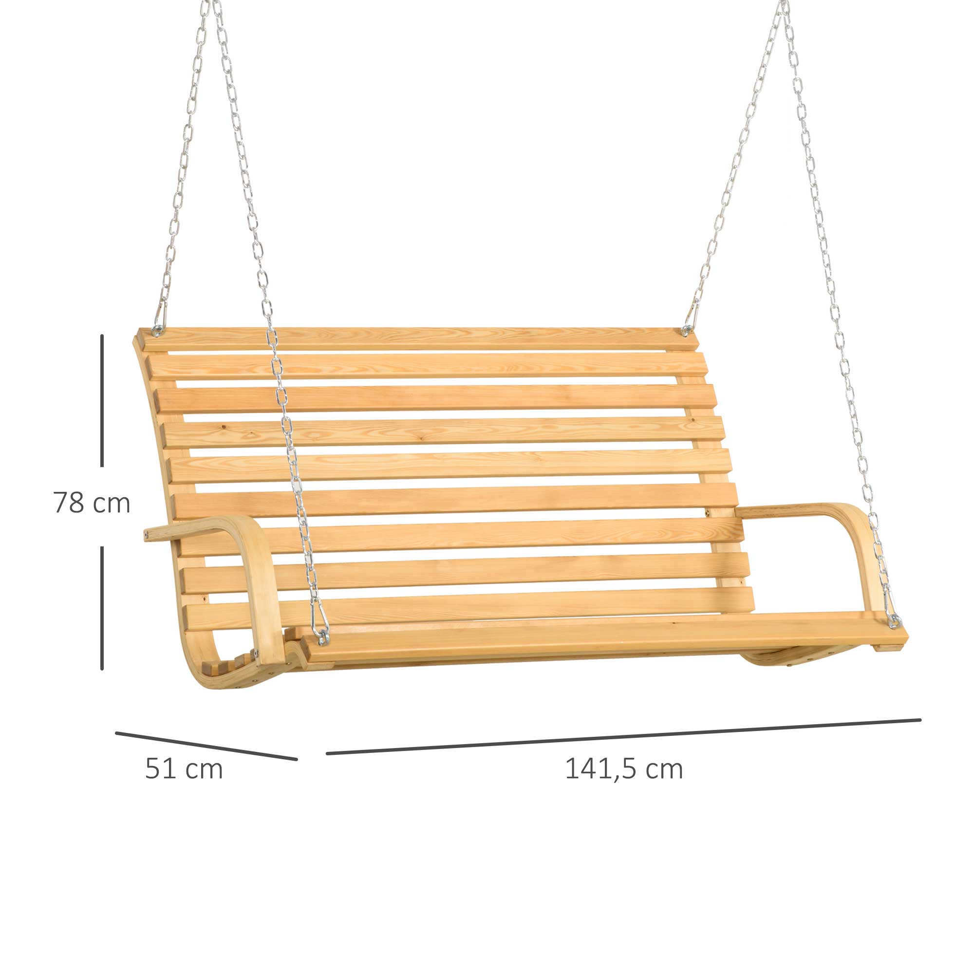 Banco Baloiço de Madeira 2 Lugares 141,5x51x78cm Natural
