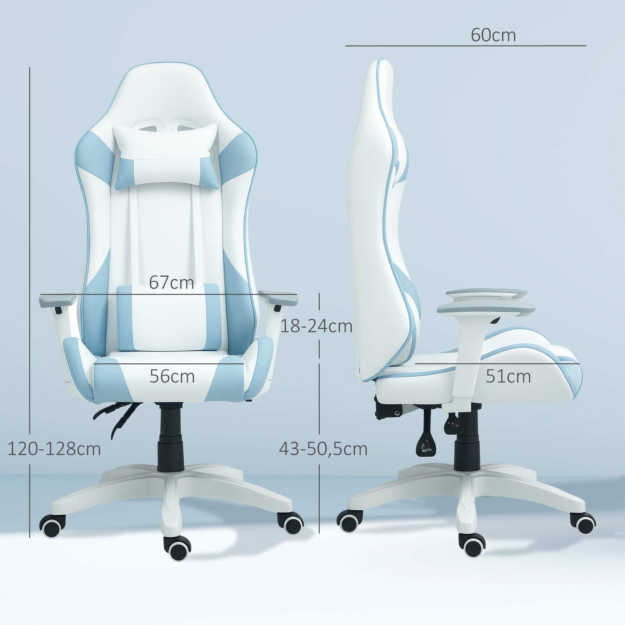 Cadeira Gaming Reclinável Azul Claro 67x60x120-128 cm