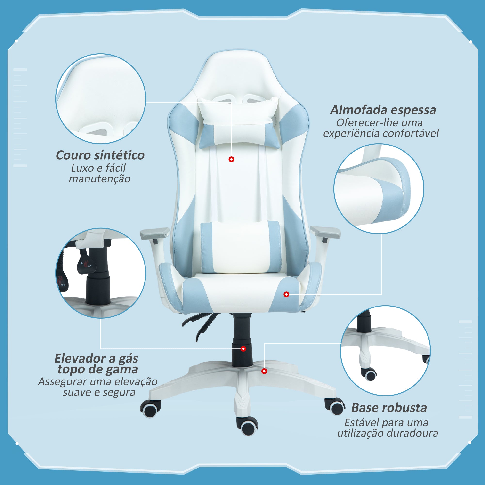 Cadeira Gaming Reclinável Azul Claro 67x60x120-128 cm