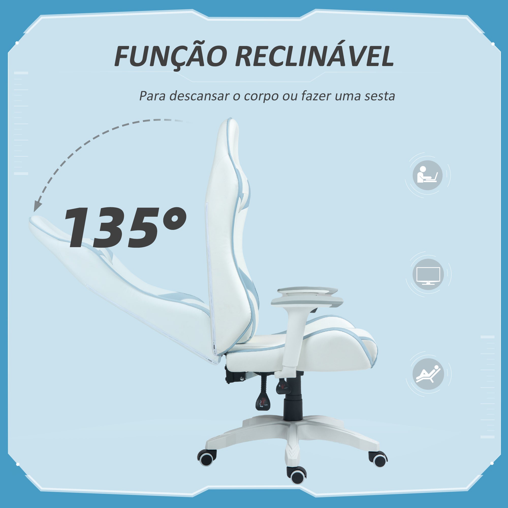 Cadeira Gaming Reclinável Azul Claro 67x60x120-128 cm