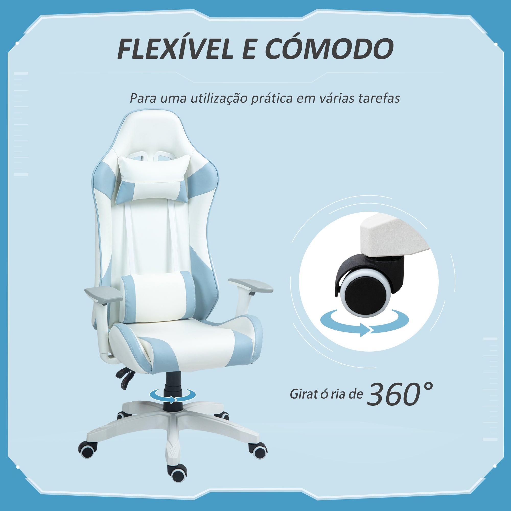 Cadeira Gaming Reclinável Azul Claro 67x60x120-128 cm