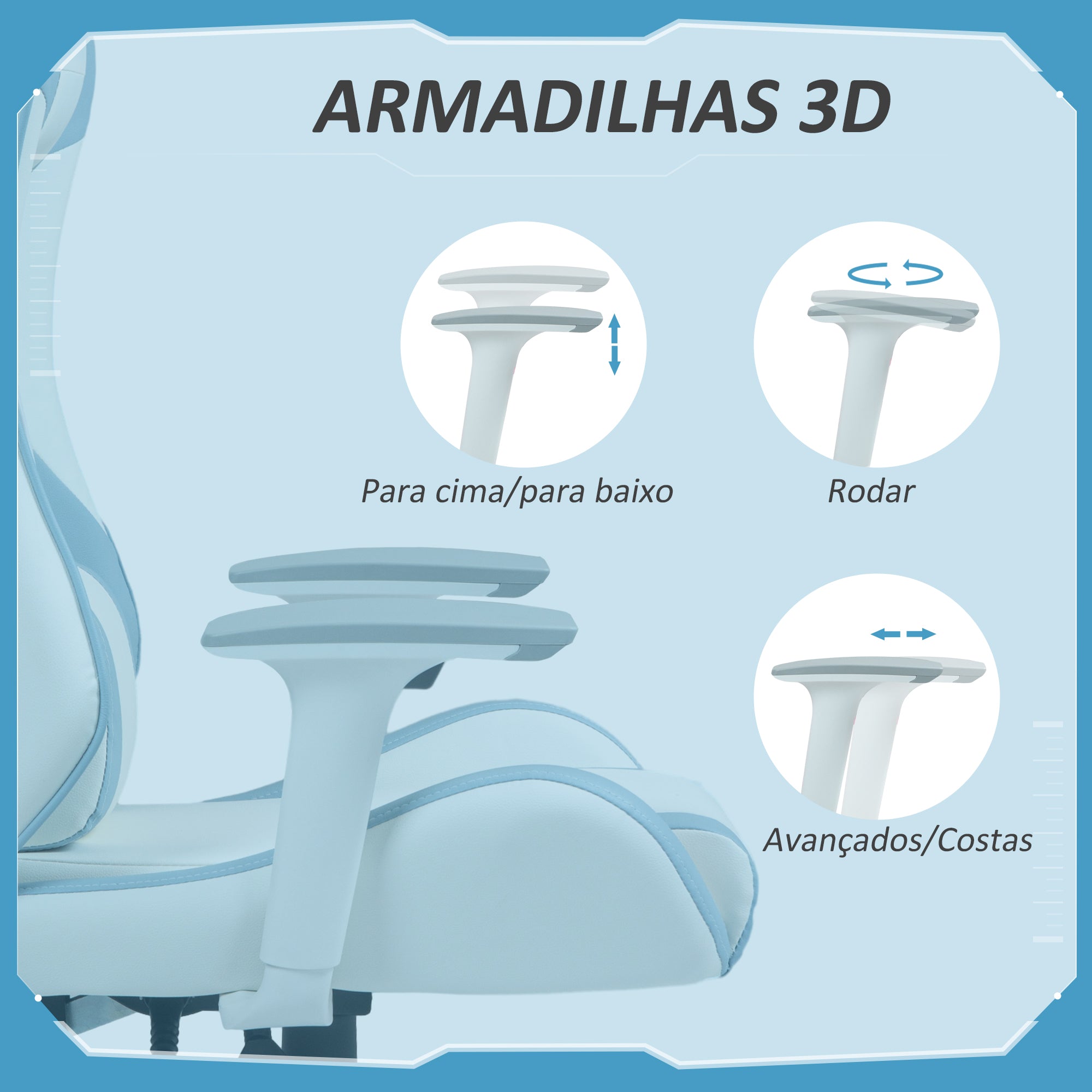 Cadeira Gaming Reclinável Azul Claro 67x60x120-128 cm