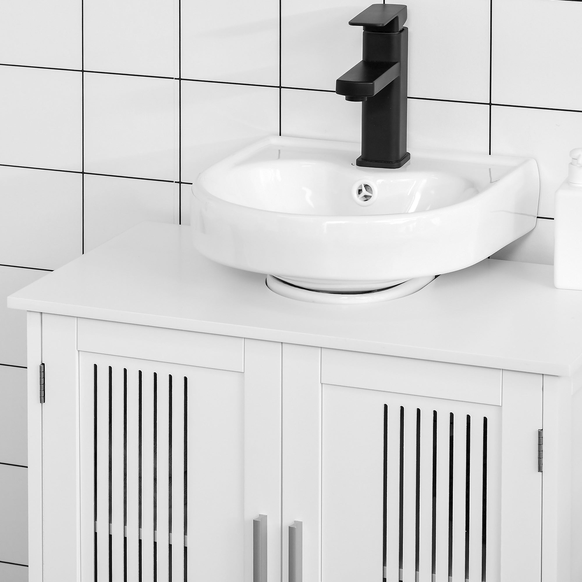 Móvel para Lavatório Branco Moderno com 2 Portas e Prateleira Ajustável 60x30x60cm