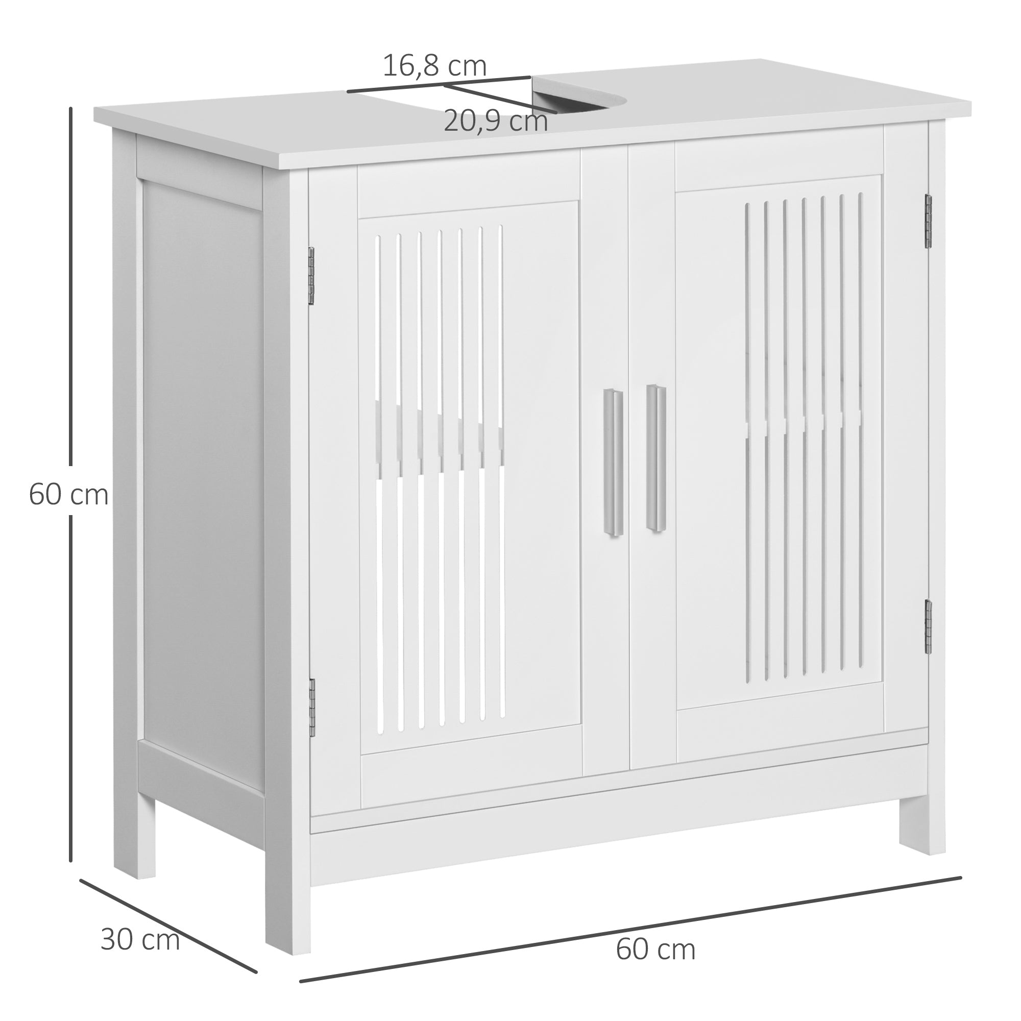 Móvel para Lavatório Branco Moderno com 2 Portas e Prateleira Ajustável 60x30x60cm