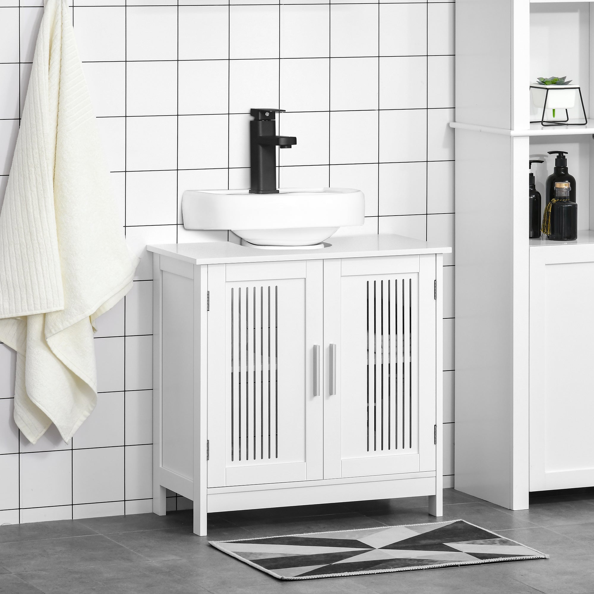 Móvel para Lavatório Branco Moderno com 2 Portas e Prateleira Ajustável 60x30x60cm