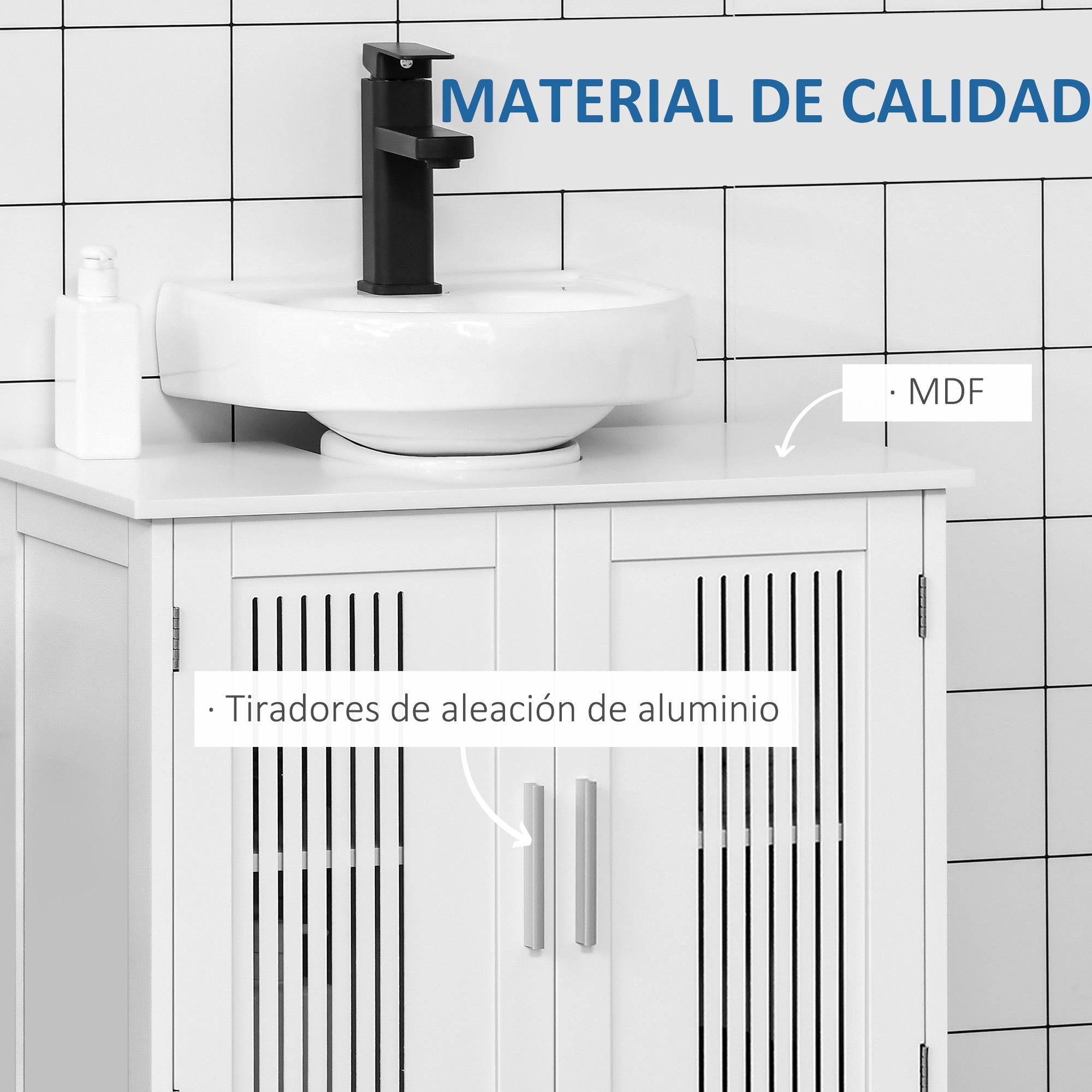 Móvel para Lavatório Branco Moderno com 2 Portas e Prateleira Ajustável 60x30x60cm