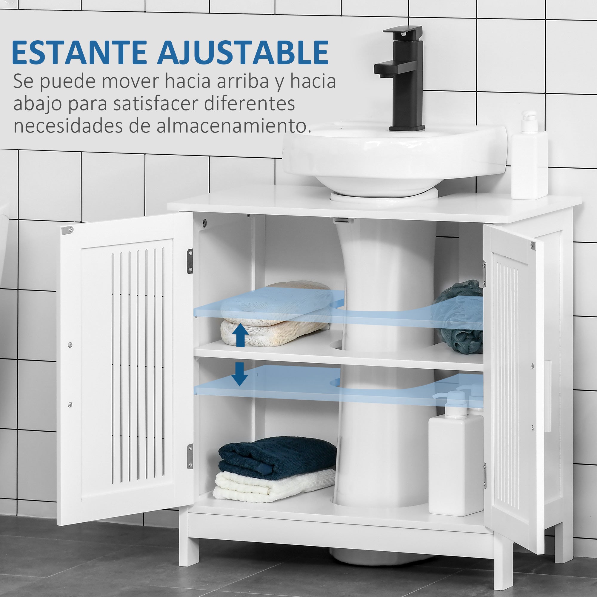 Móvel para Lavatório Branco Moderno com 2 Portas e Prateleira Ajustável 60x30x60cm