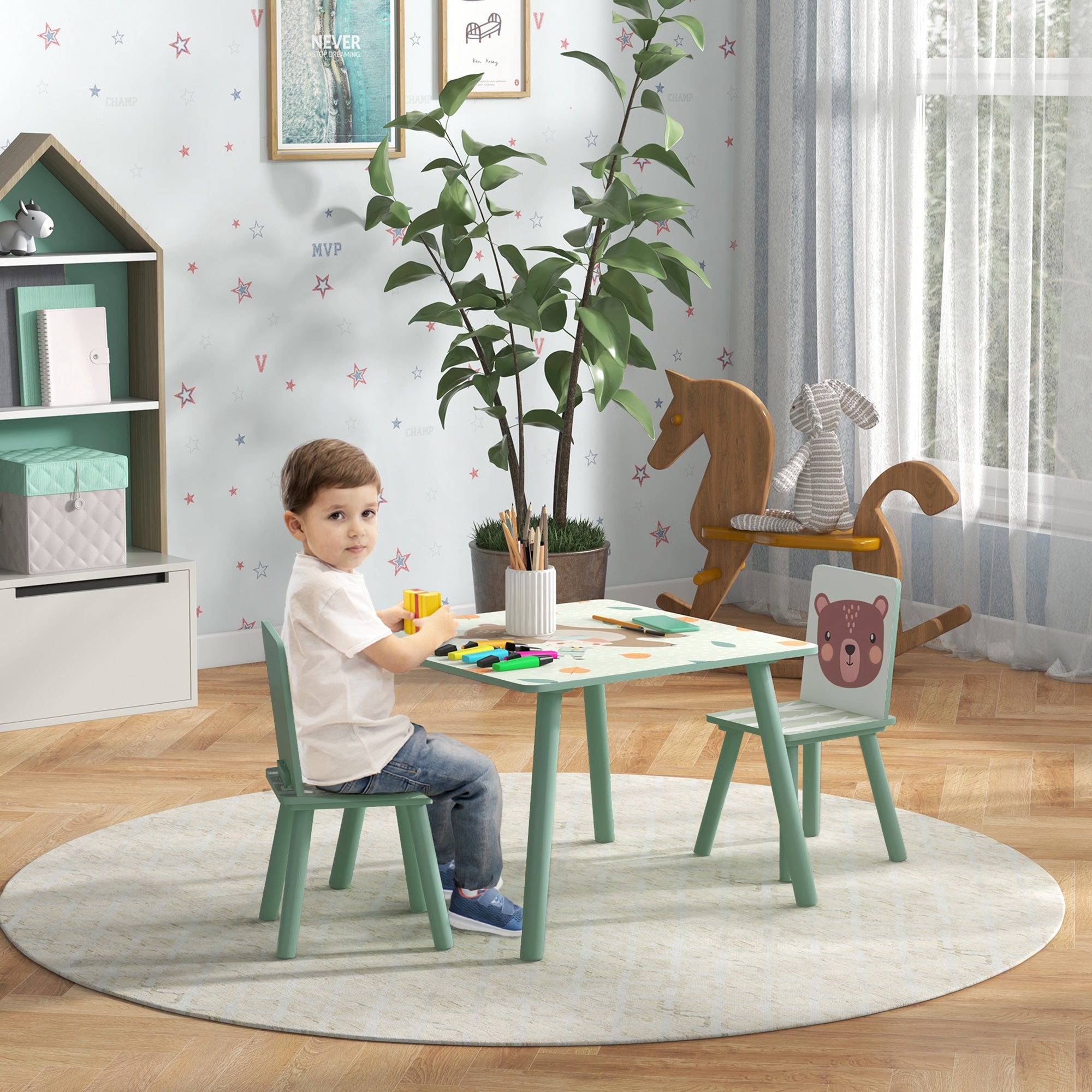 Conjunto de Mesa e Cadeiras para Crianças 60x60x44 cm - Verde