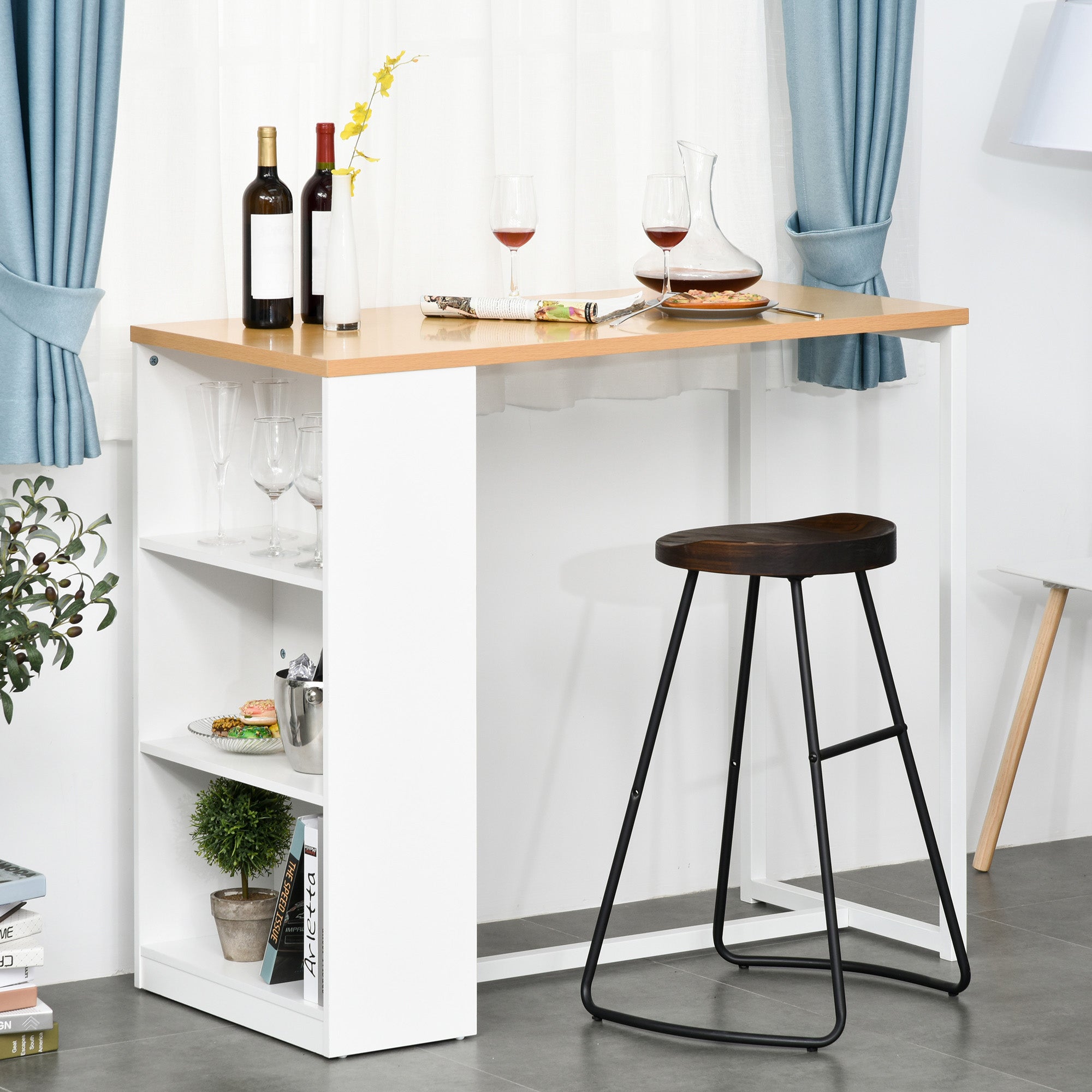 Mesa de Bar Bistrô 115x55x100 cm Branco e Cor de Madeira