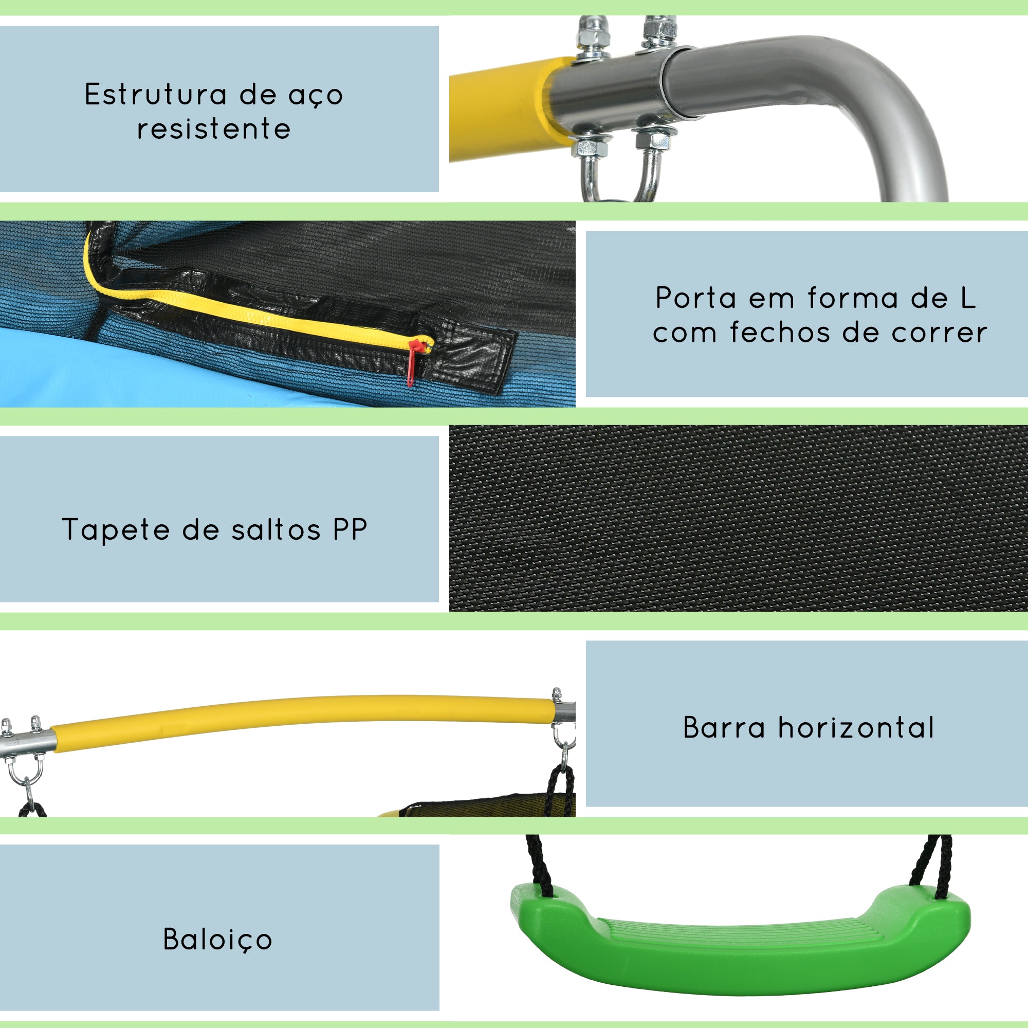 Trampolim para Crianças 3 em 1 Azul Claro 178x118x210 cm
