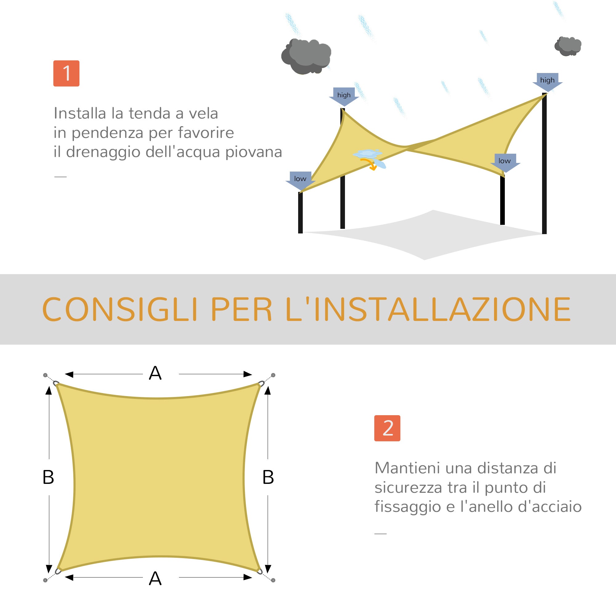 Toldo Vela de Sombra Retangular 400x600 cm Cor de Areia