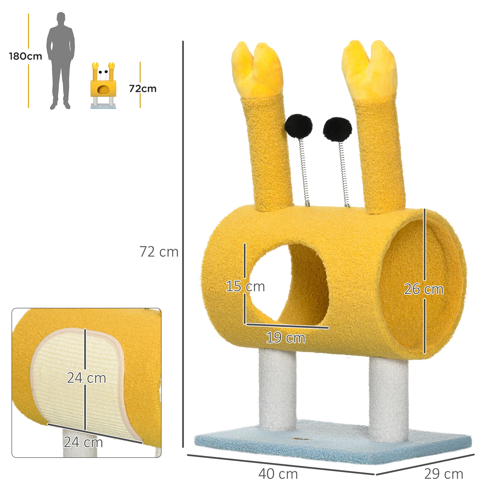 Arranhador para Gatos em Forma de Caranguejo Amarelo 40x29x72cm