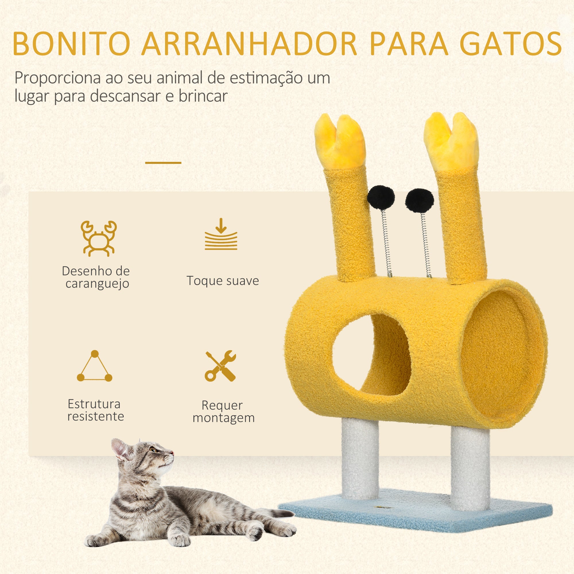 Arranhador para Gatos em Forma de Caranguejo Amarelo 40x29x72cm