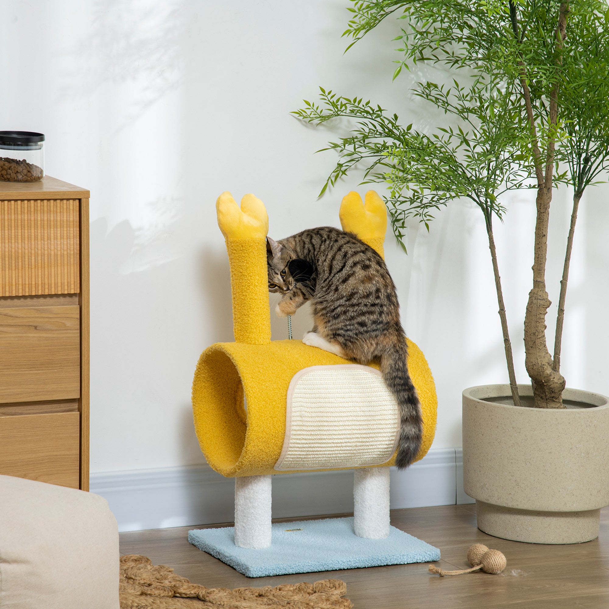 Arranhador para Gatos em Forma de Caranguejo Amarelo 40x29x72cm