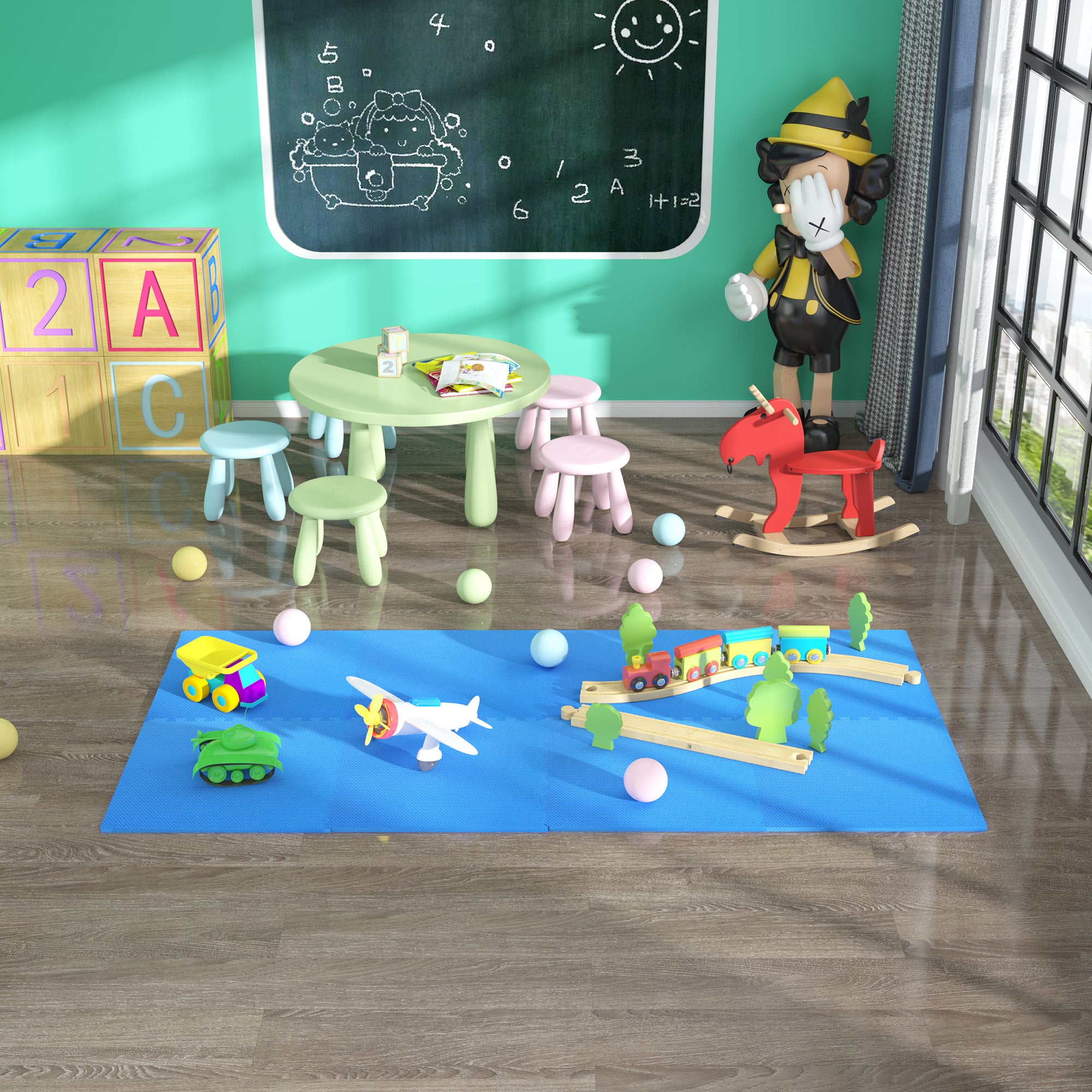 Tapete Puzzle para Crianças e Bebés - Azul - 2,88m²
