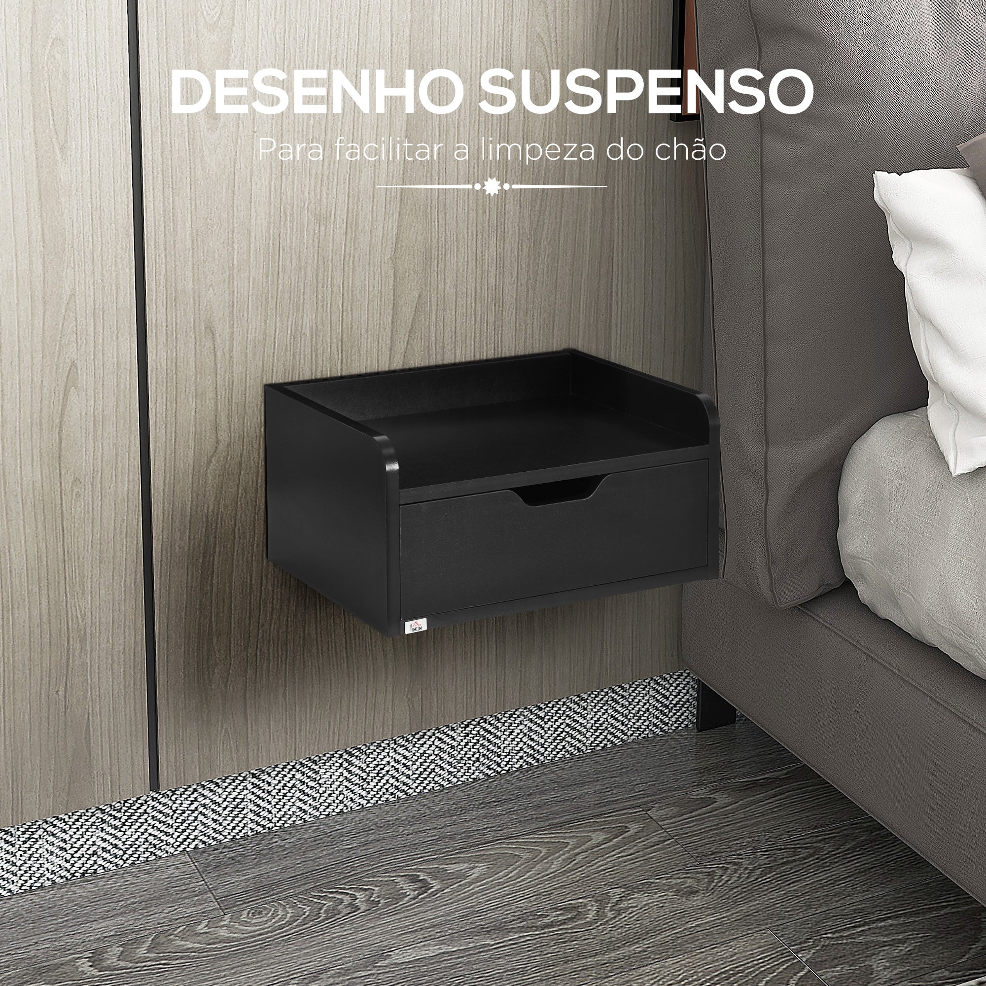 Mesas de Cabeceira Flutuantes 40x30x19,5 cm - Cor Preto