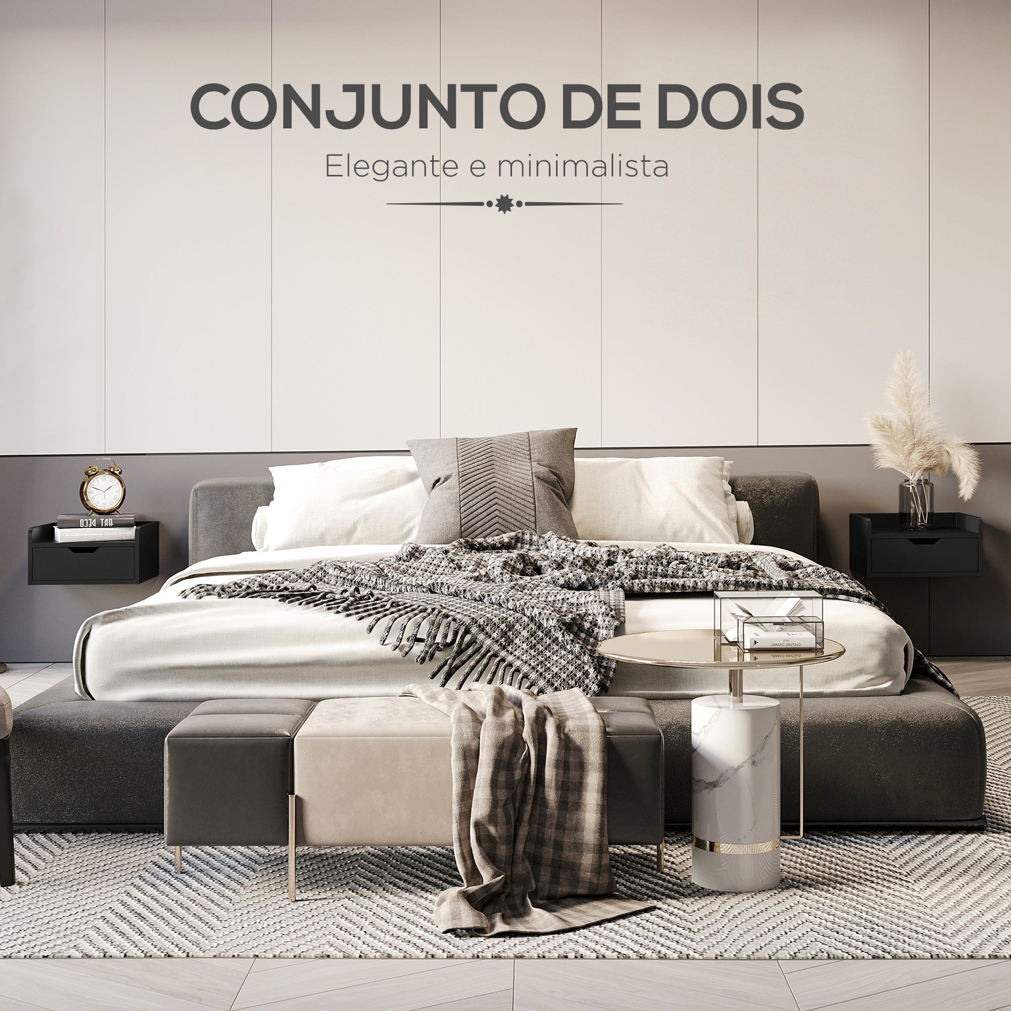 Mesas de Cabeceira Flutuantes 40x30x19,5 cm - Cor Preto