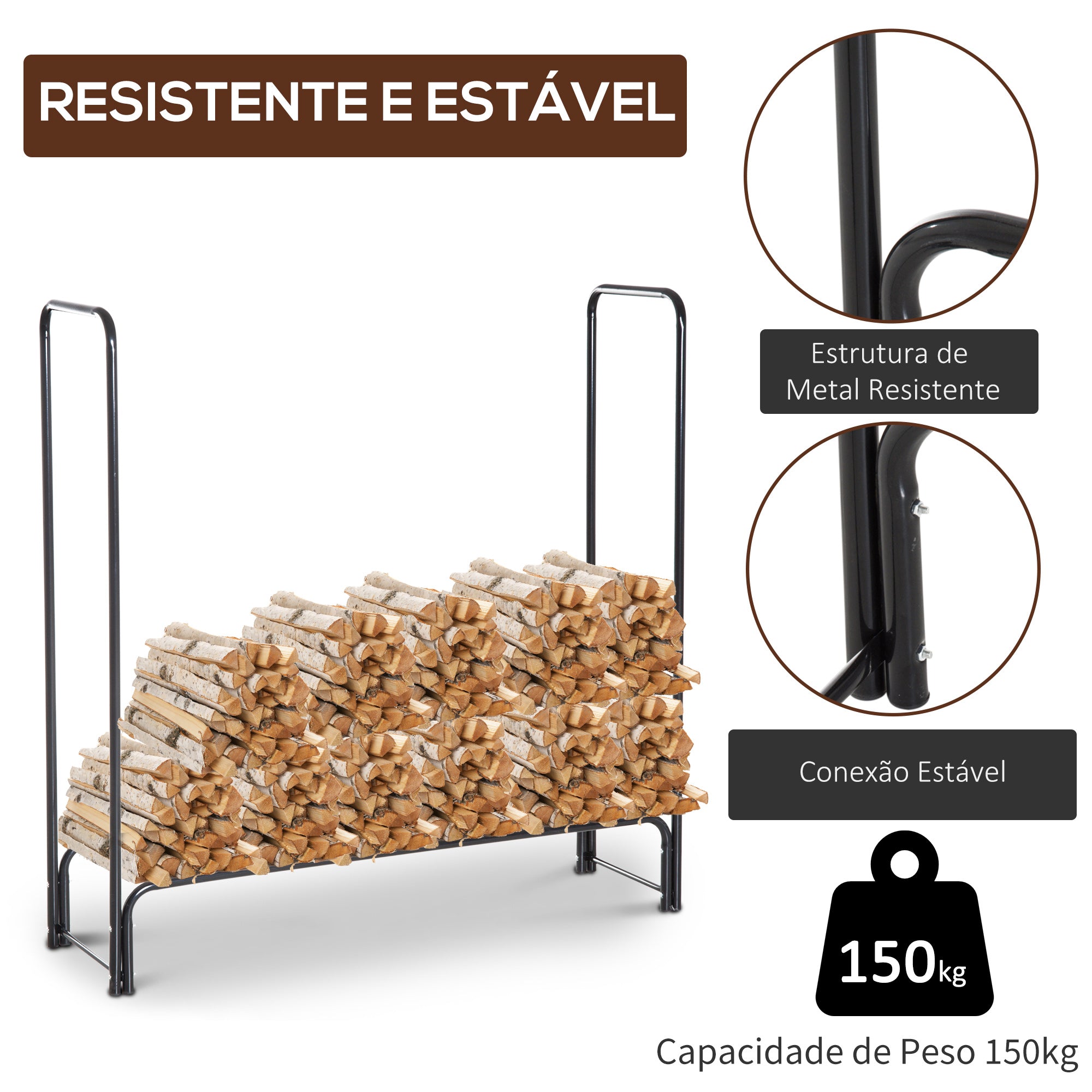 Suporte para Lenhas 122x35x122 cm Cor Preto