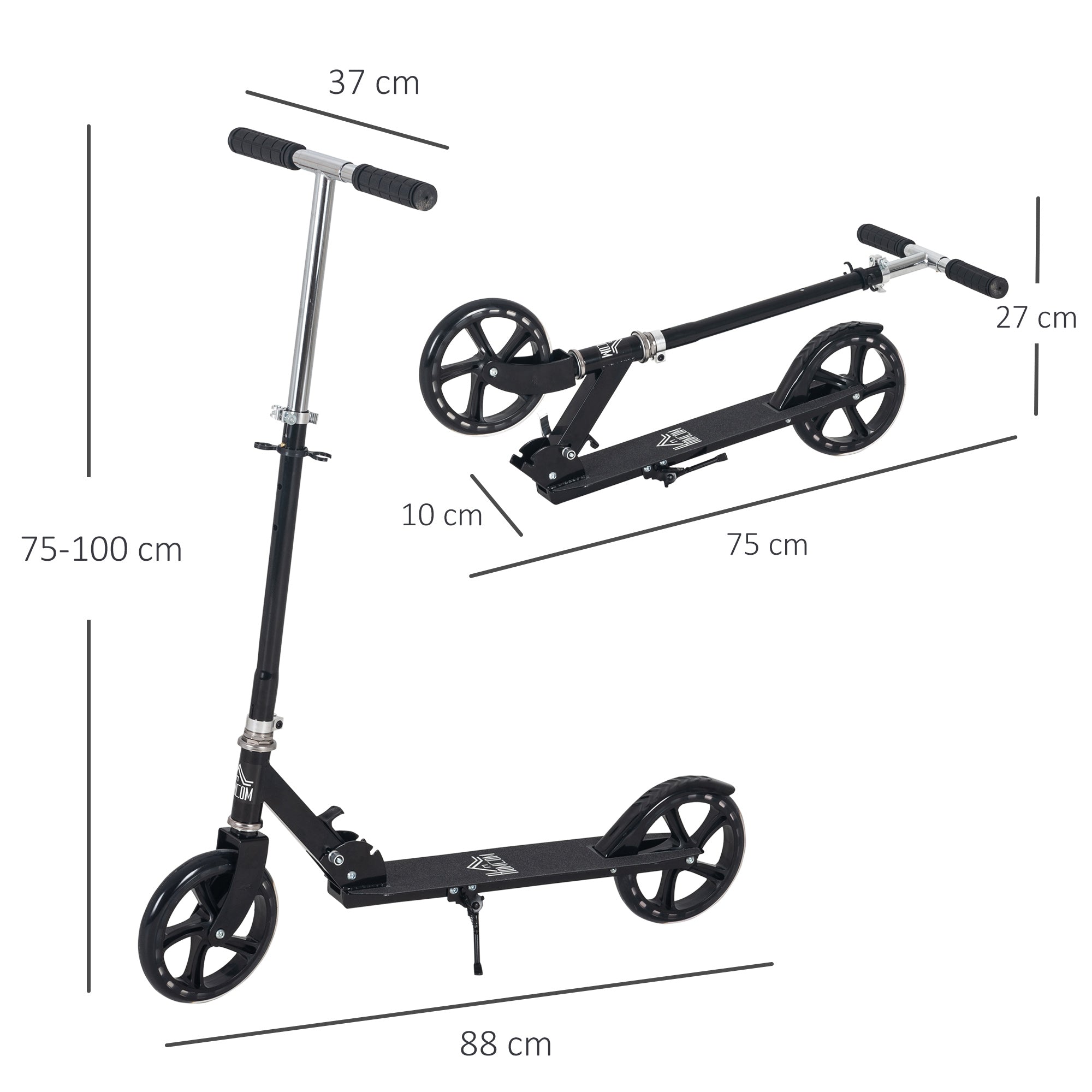 Trotinete Infantil Dobrável 88x37x75-100cm Preto