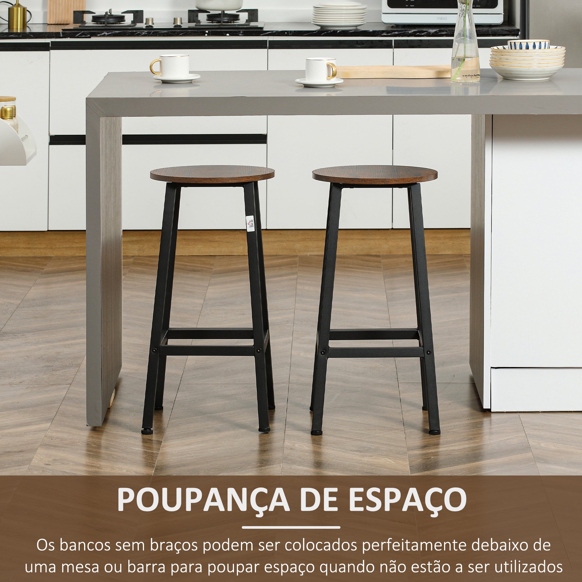 Conjunto de 2 Bancos Altos de Cozinha 32,5x32,5x65 cm Madeira e Preto