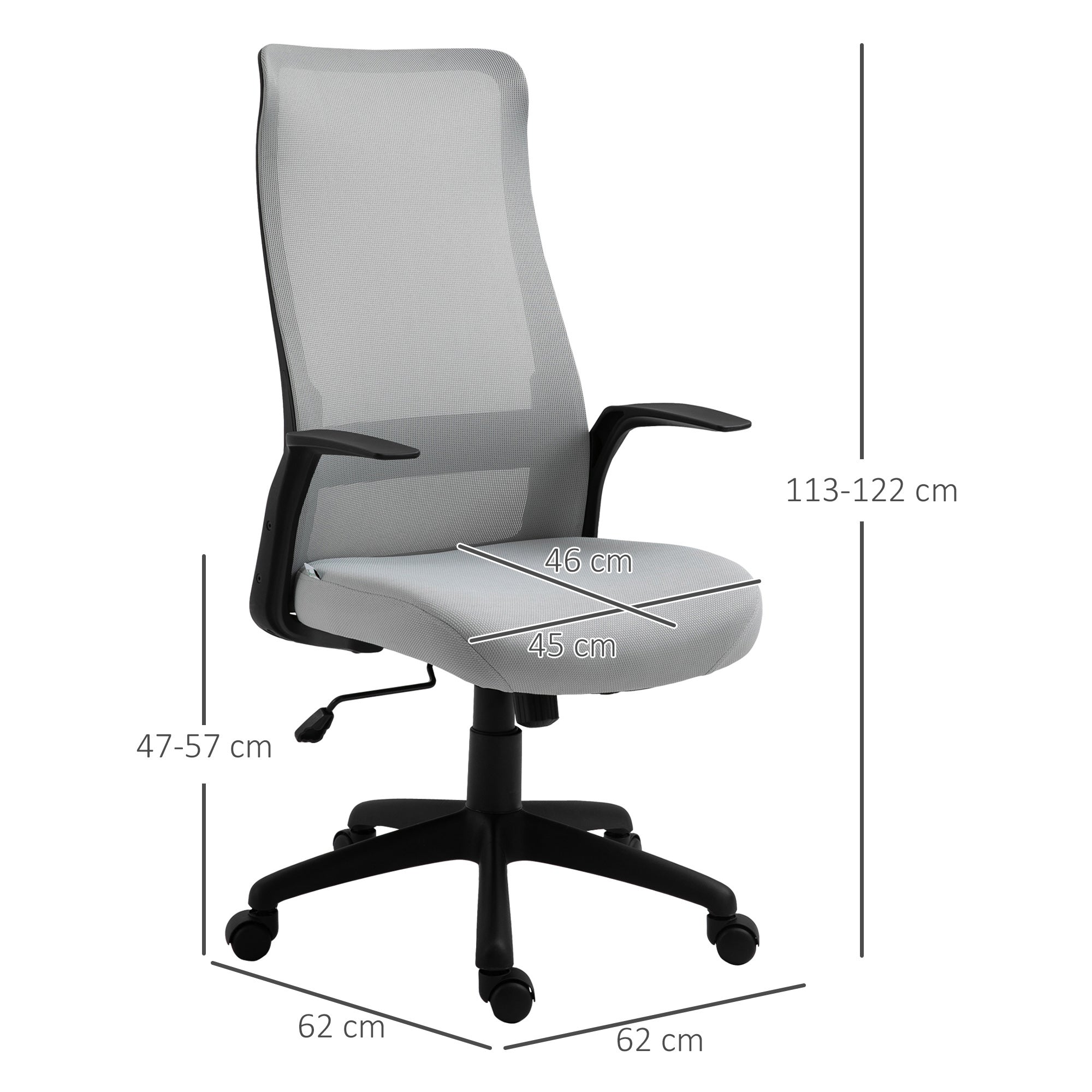 Cadeira de Escritório Ergonômica Cinza 62x62x122cm