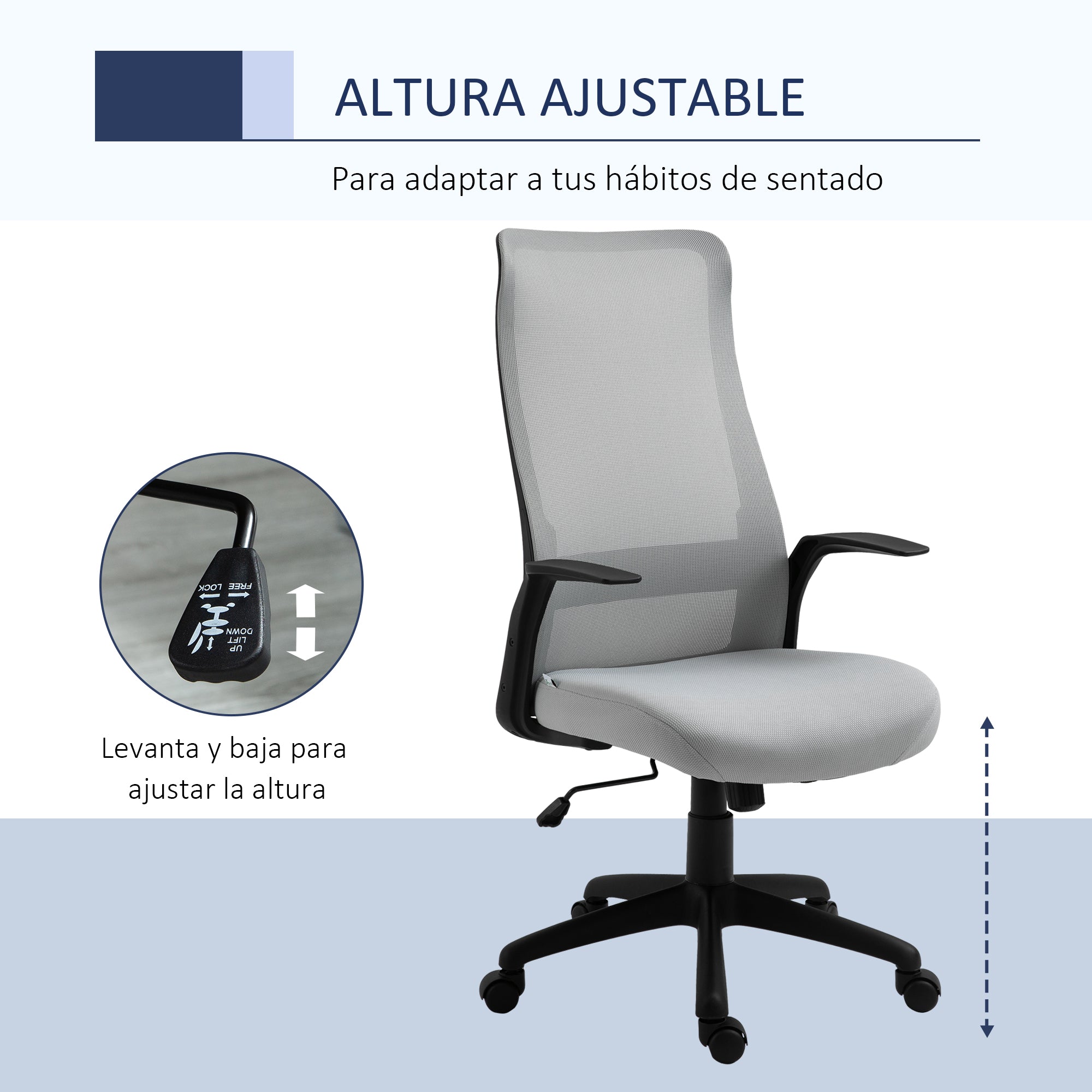Cadeira de Escritório Ergonômica Cinza 62x62x122cm